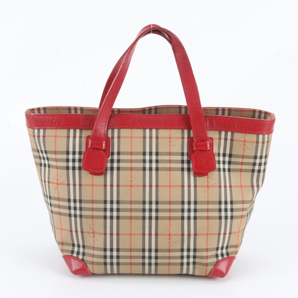 Burberry Beige Red Color Leather Canvas Handbag Tote Bag (Pre-Owned)