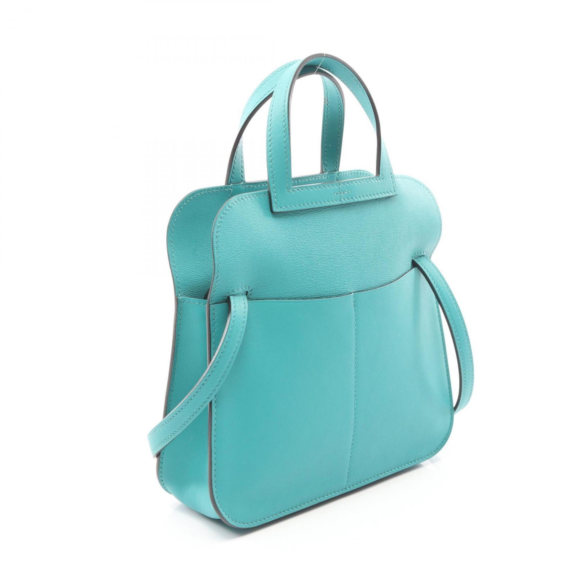 Hermes Alezan Blue Paon Green Swift Leather Handbag (Pre-Owned)