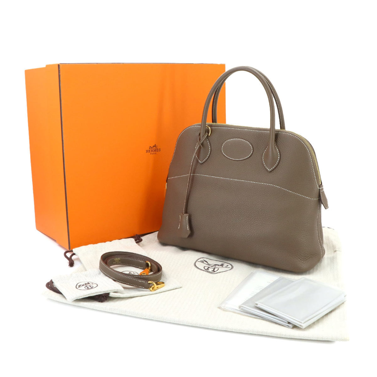 Hermes Etoupe Gray Taurillon Clemence Leather Handbag (Pre-Owned)