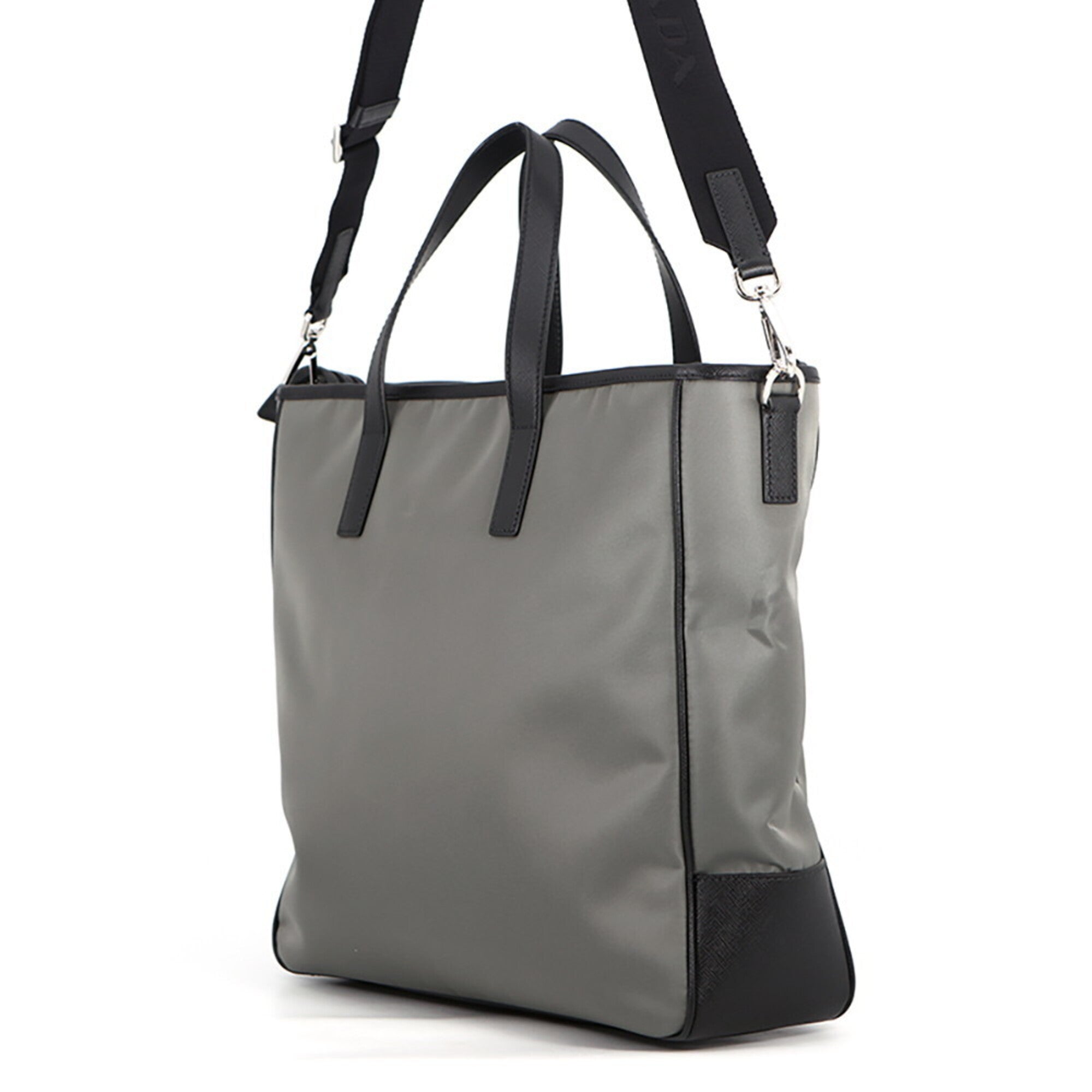 Prada Saffiano Black Gray Nylon Saffiano Handbag Tote Bag (Pre-Owned)