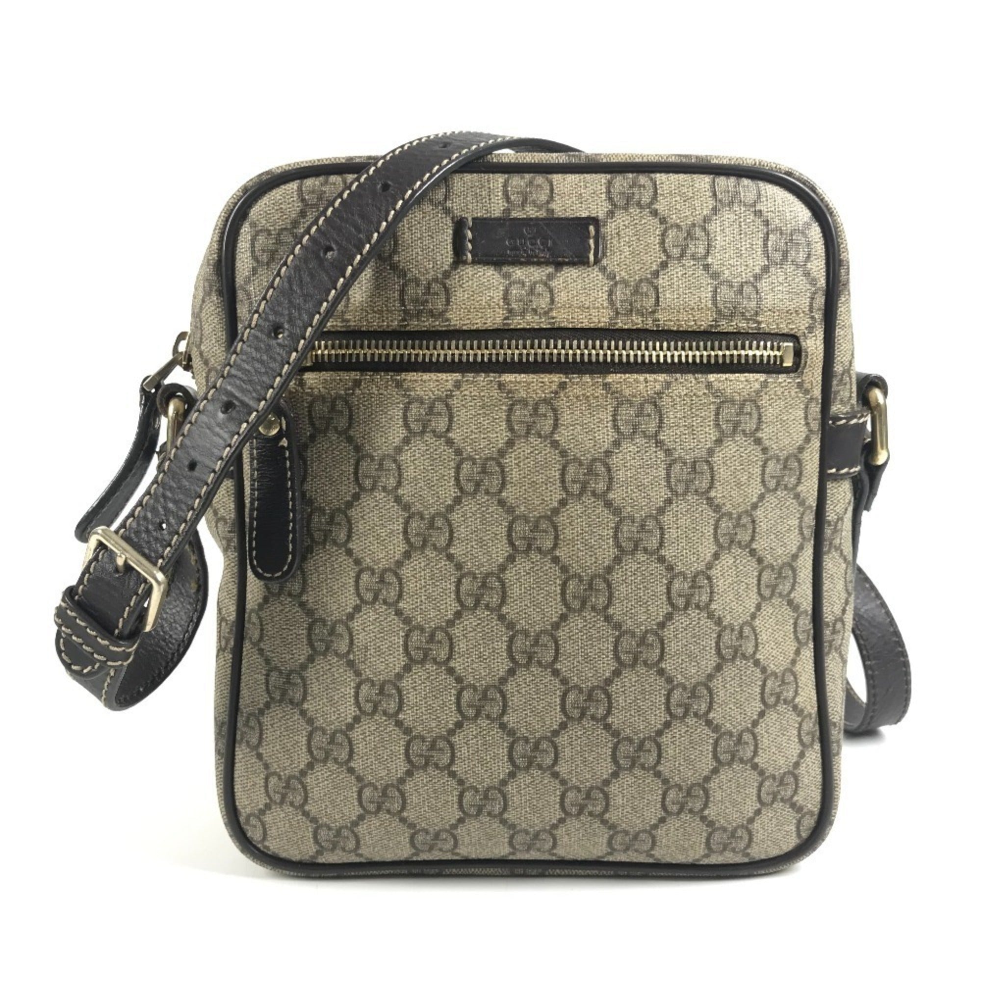 Gucci Beige Dark Brown Gg Supreme Canvas Leather Pochette Shoulder Bag (Pre-Owned)