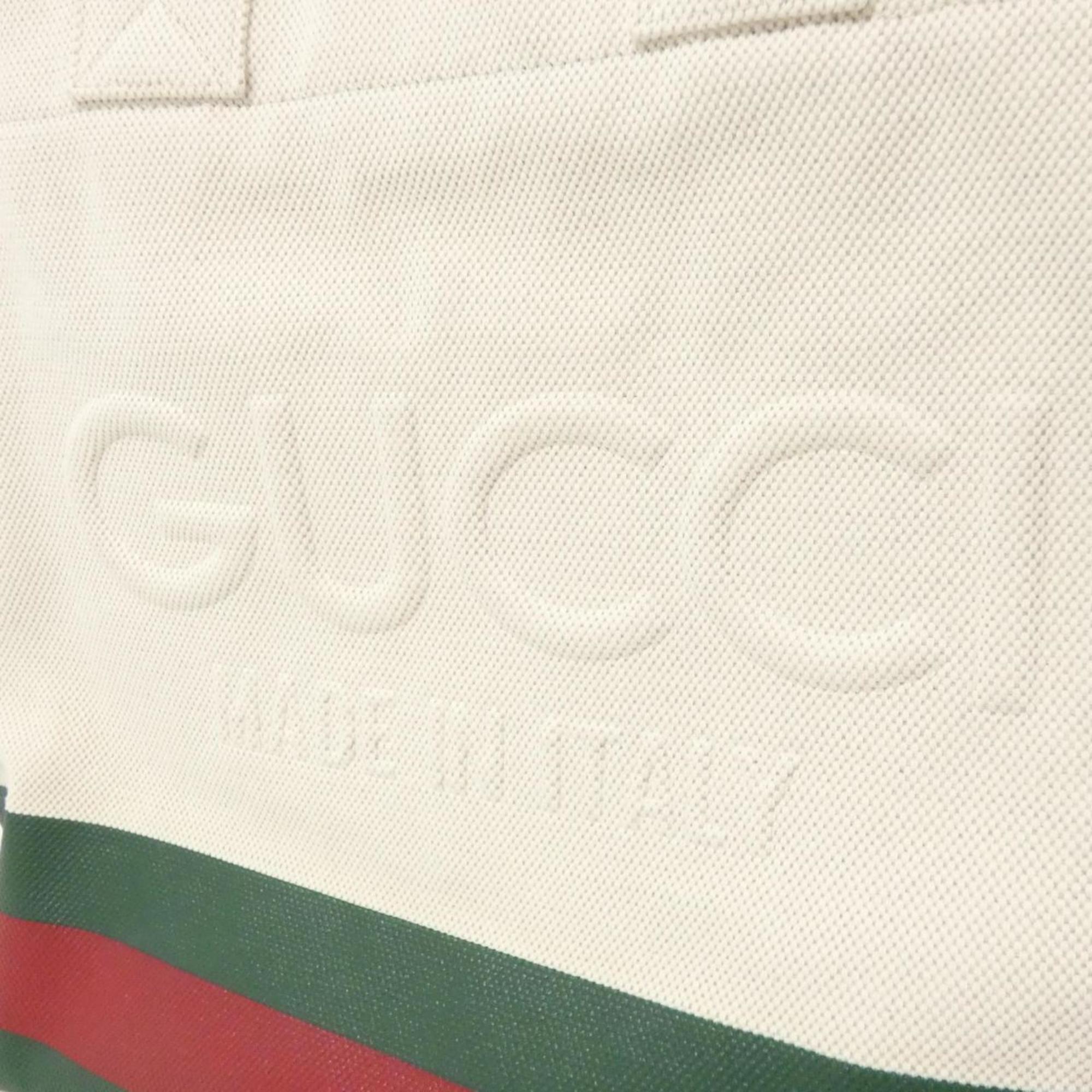 Gucci Green Red Color White Canvas Handbag (Pre-Owned)