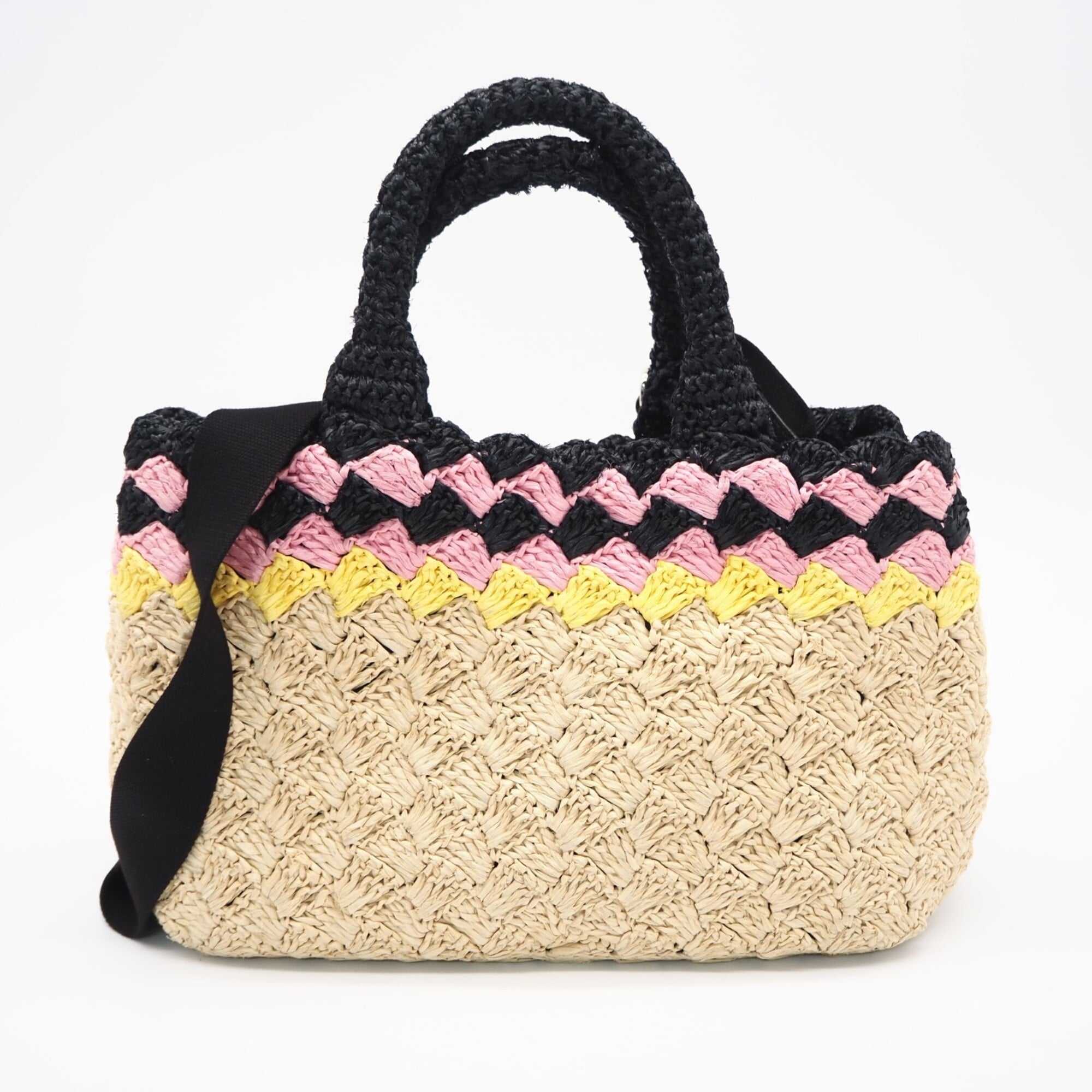 Prada Beige Multi-Color Raffia Handbag Shoulder Bag (Pre-Owned)