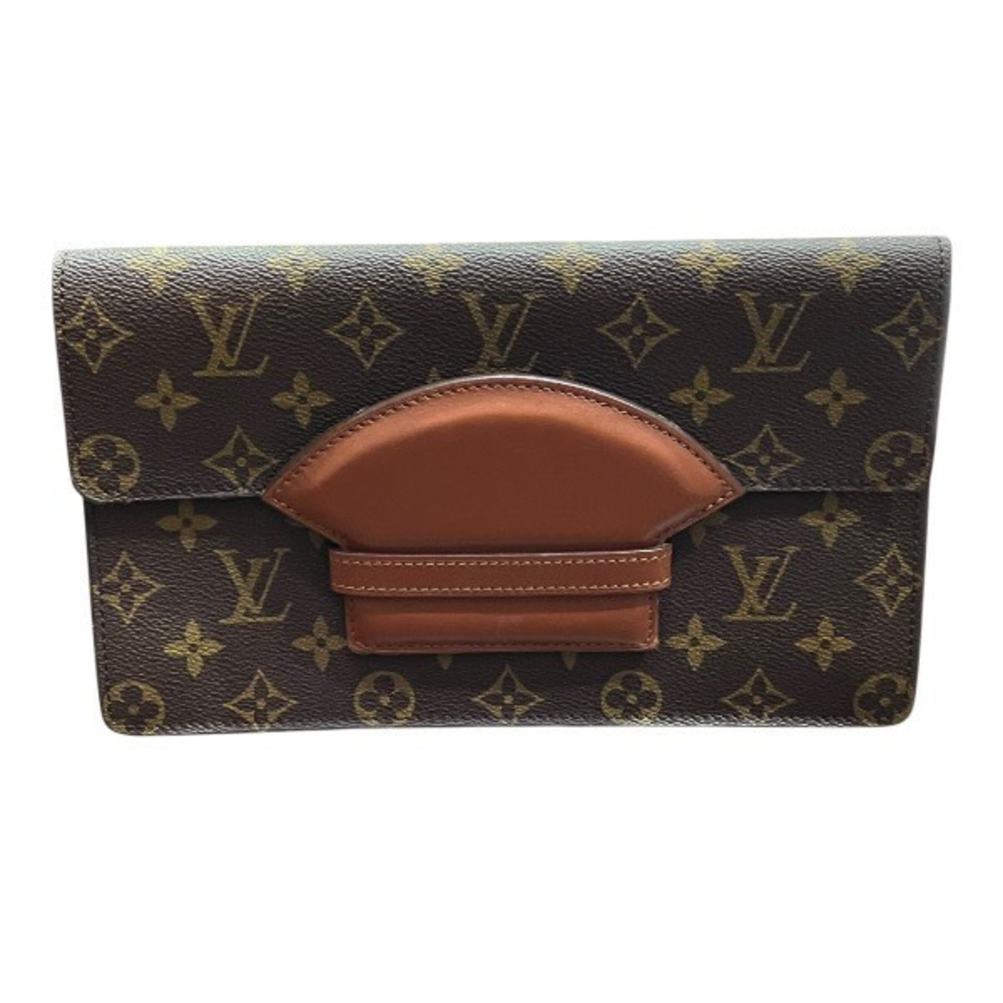 Louis Vuitton Brown Monogram Clutch Bag Handbag (Pre-Owned)