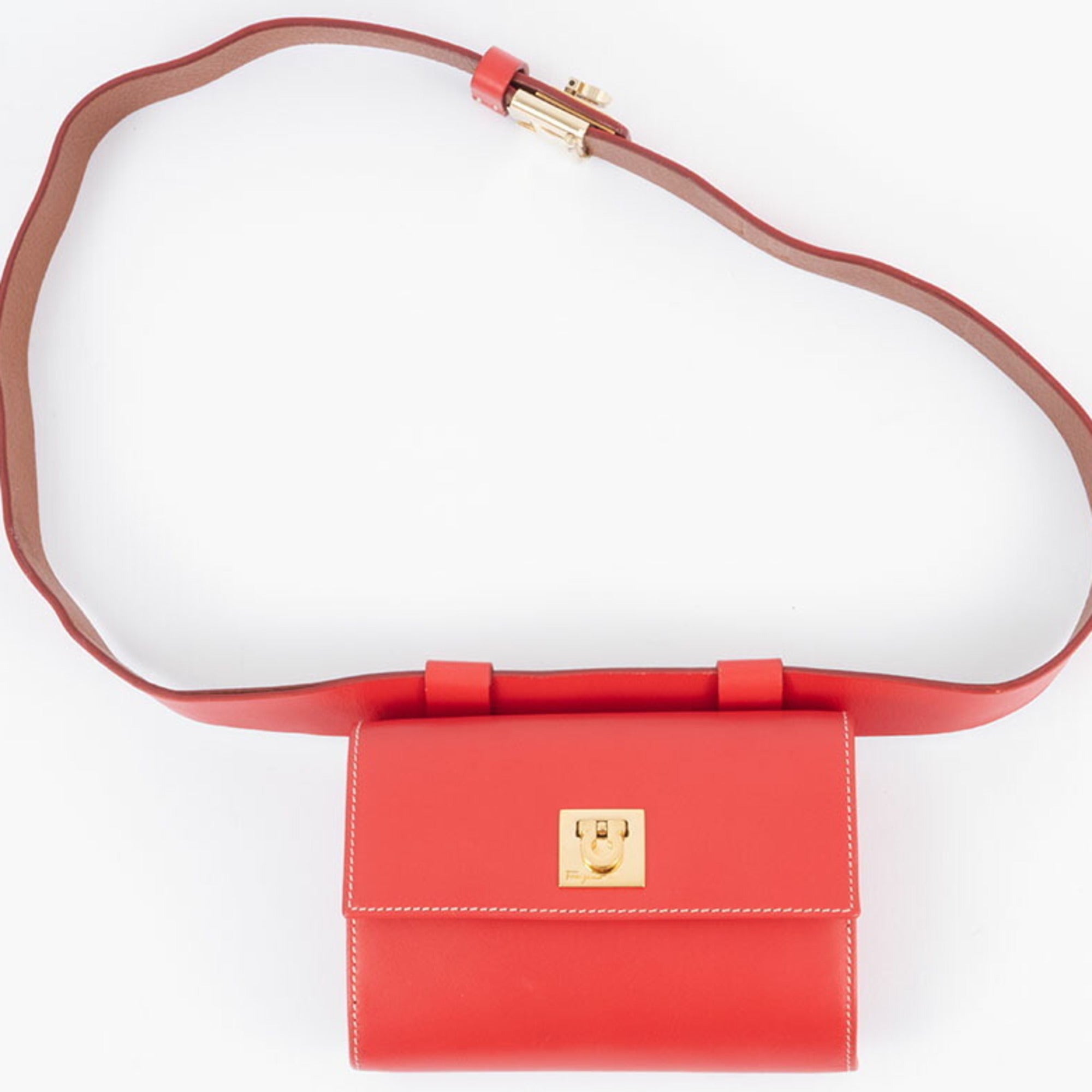Salvatore Ferragamo Red Color Leather Fanny Pack Sling Bag (Pre-Owned)