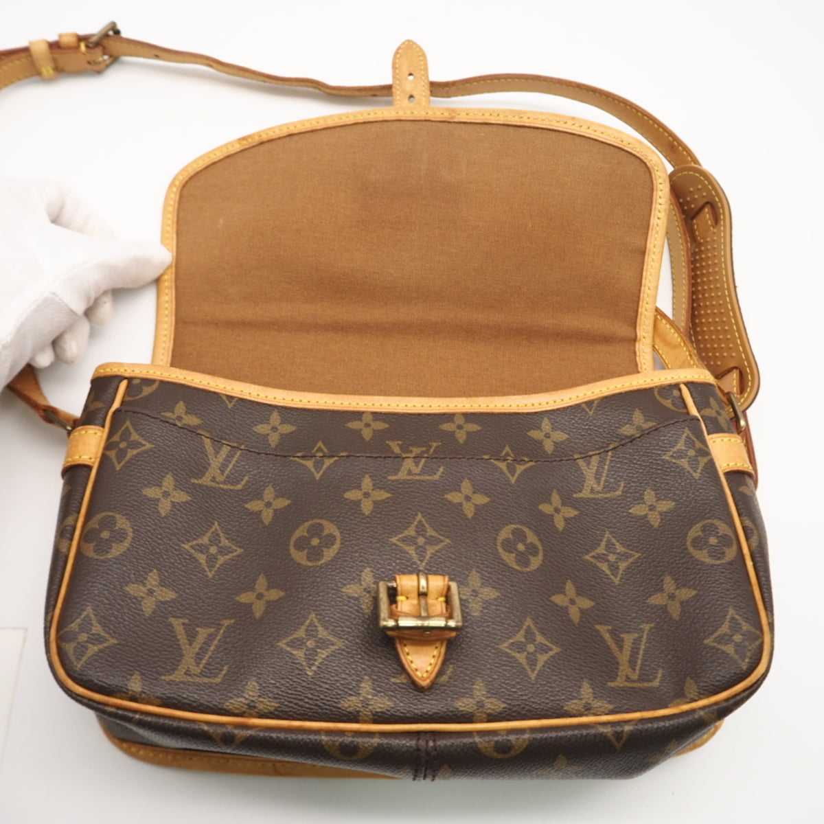 Louis Vuitton Monogram Beige Brown Coated Canvas Leather Shoulder Bag (Pre-Owned)