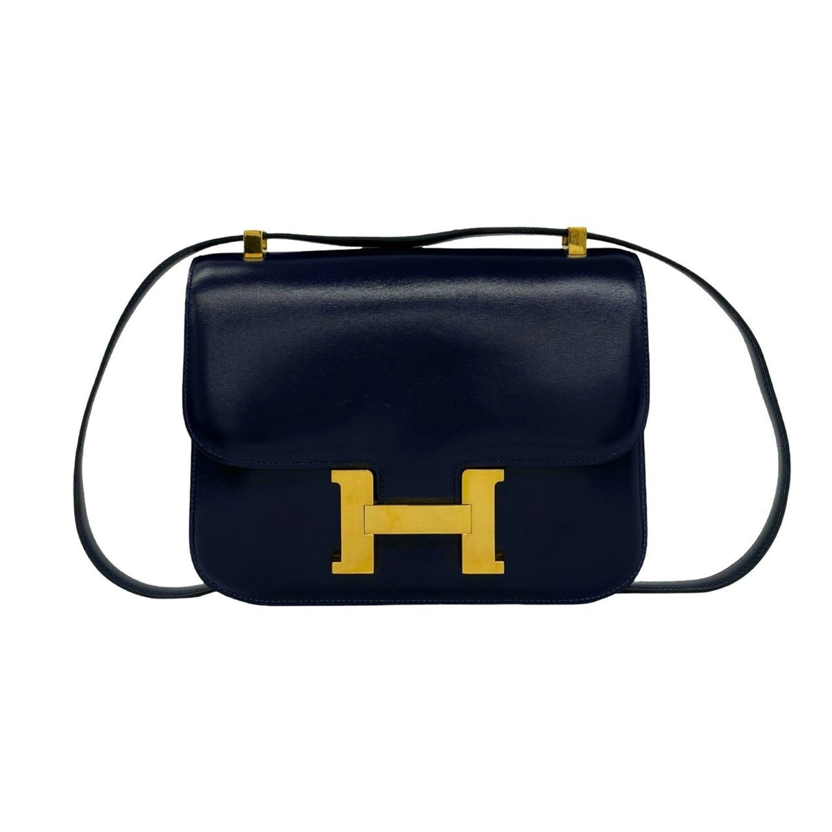 Hermes Navy Box Calf Leather Pochette Shoulder Bag (Pre-Owned)