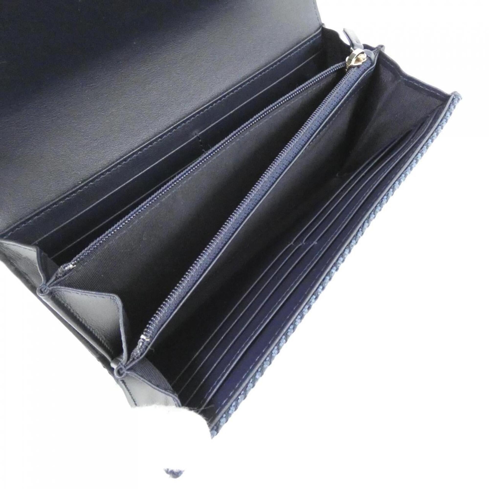 Chanel Navy Nylon Canvas Leather Long Wallet (Bi-Fold) (Pre-Owned)