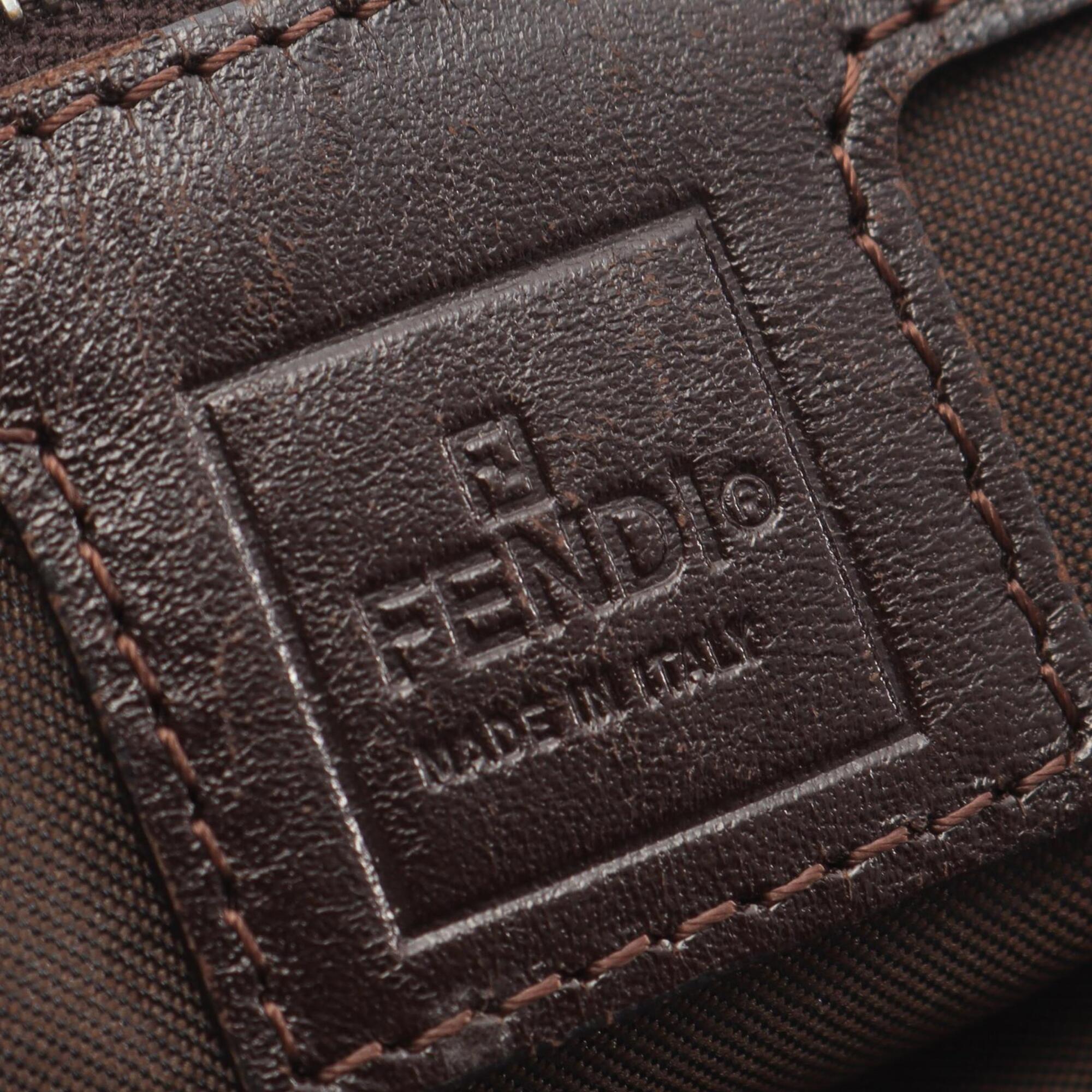 Fendi Beige Black Brown Canvas Leather Handbag (Pre-Owned)