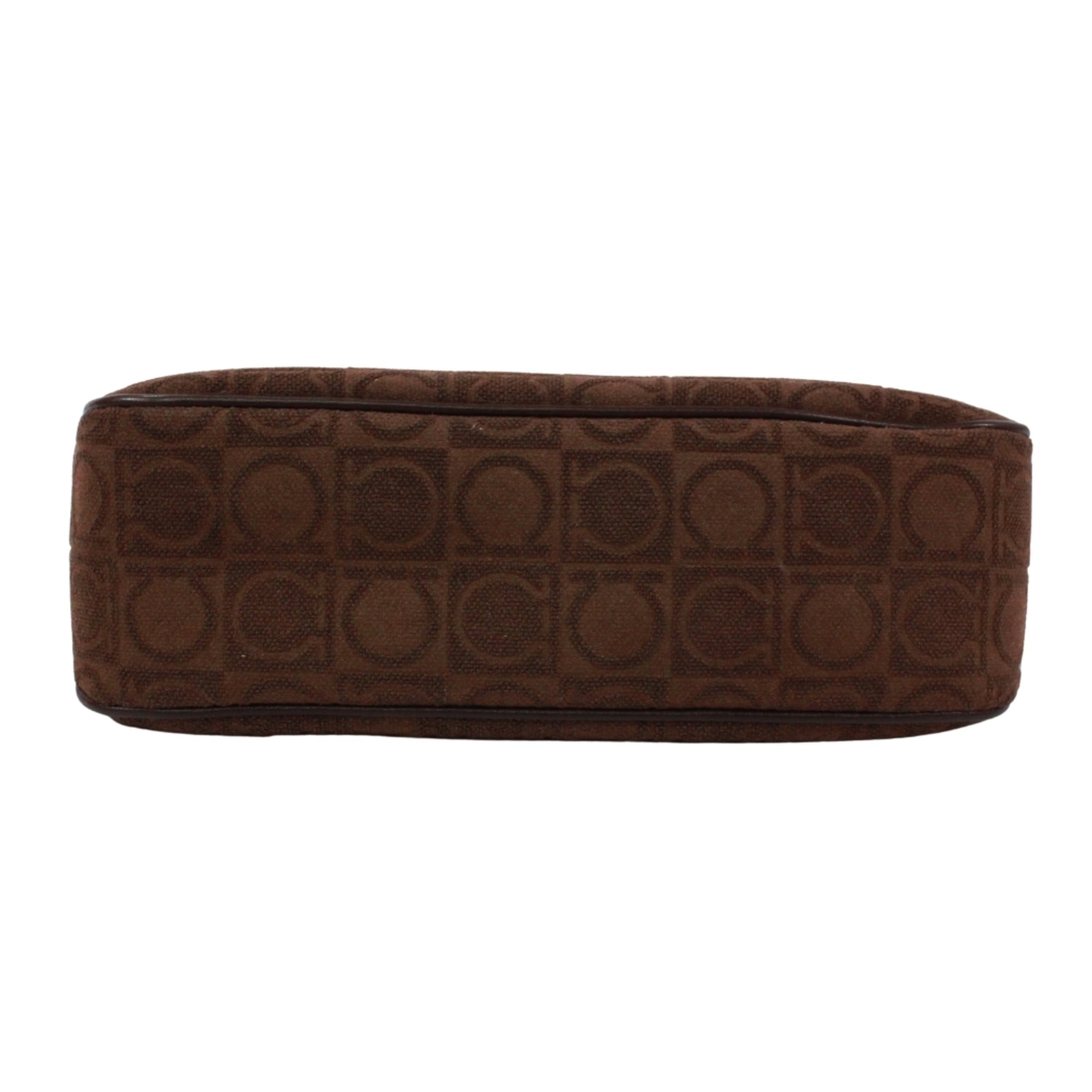 Salvatore Ferragamo Brown Canvas Leather Handbag Pouch (Pre-Owned)