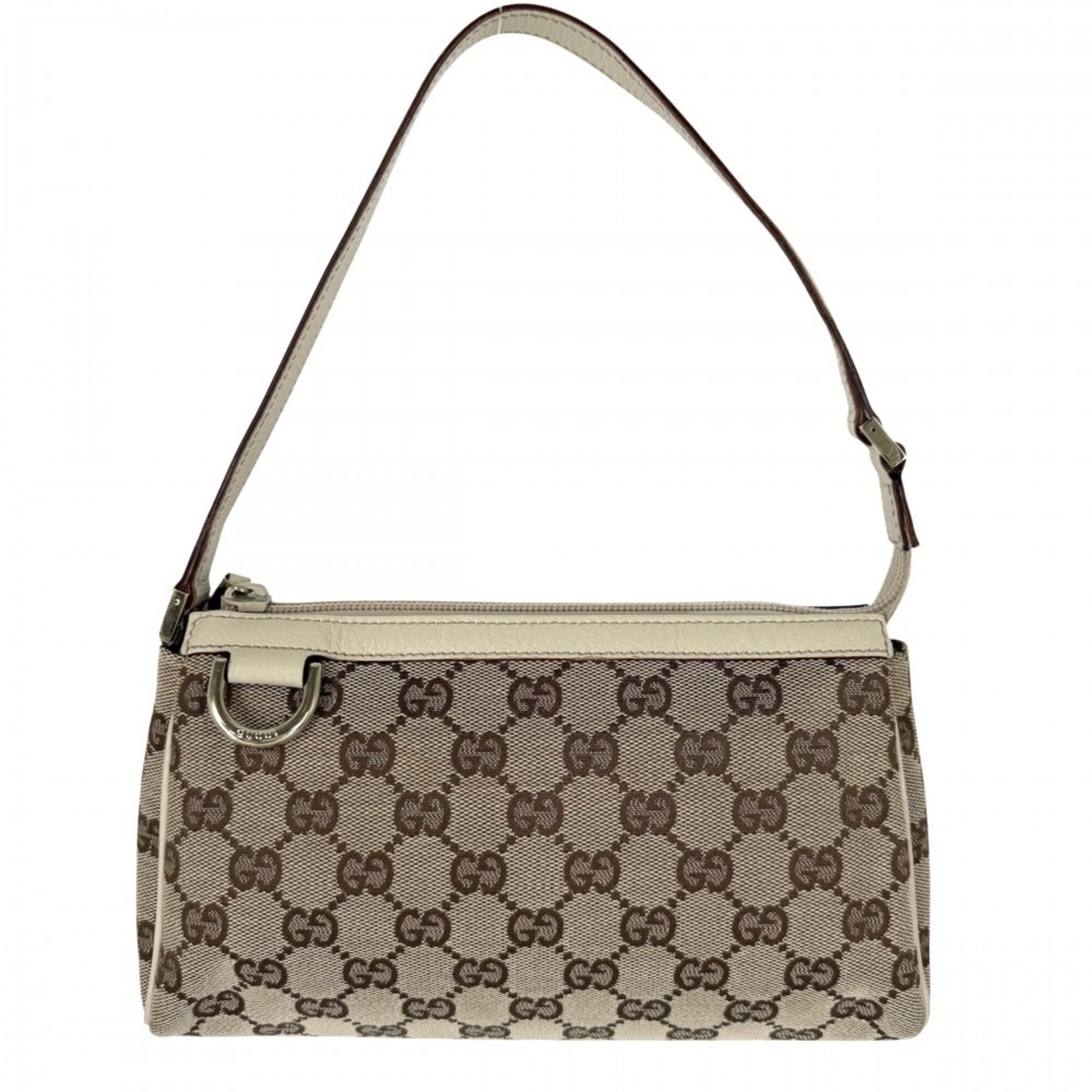 Gucci Abbey Beige Gg Canvas Leather Handbag (Pre-Owned)