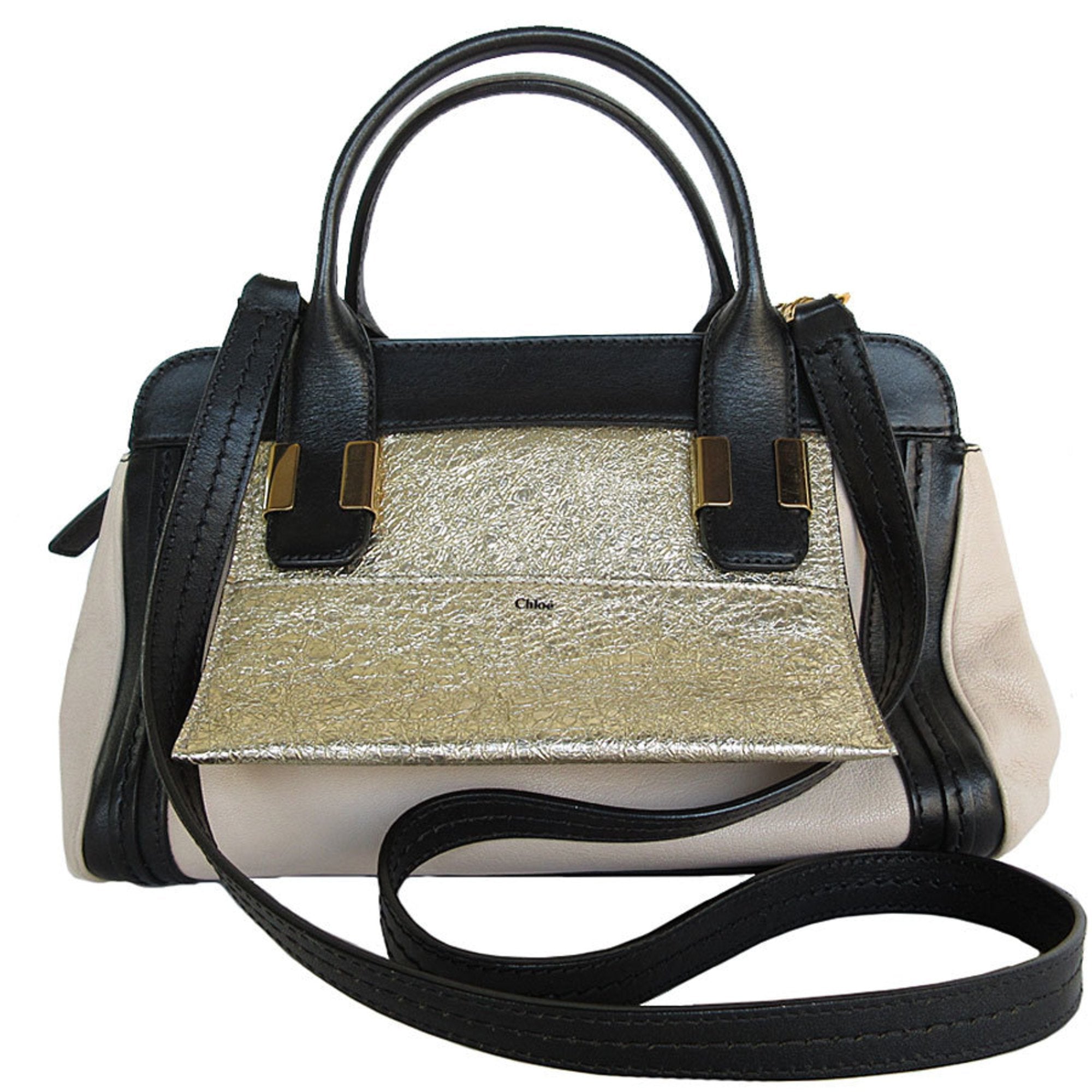 Chloé Black Gold Pink Beige Leather Handbag Shoulder Bag (Pre-Owned)