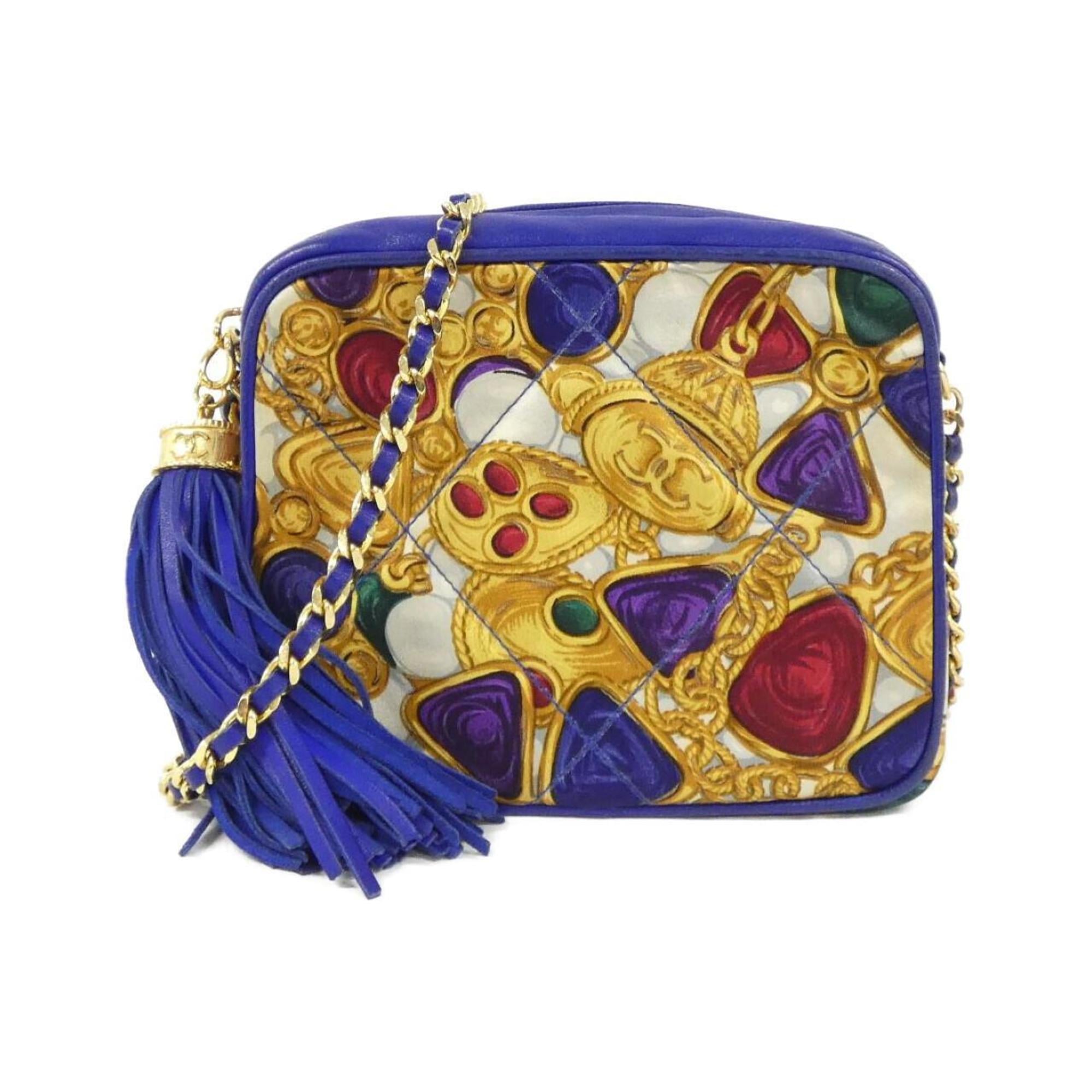 Chanel Blue Multi-Color Satin Leather Shoulder Bag (Pre-Owned)