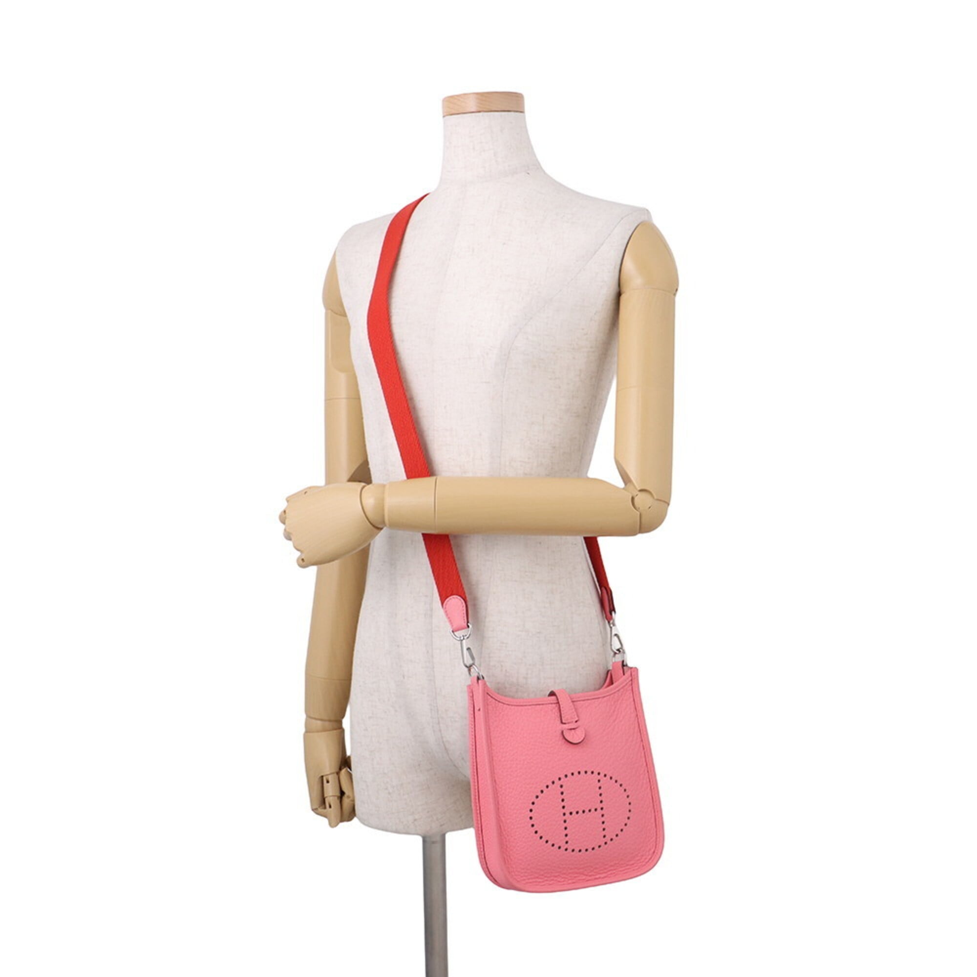 Hermes Red Color Rose Azalee Taurillon Clemence Leather Shoulder Bag (Pre-Owned)