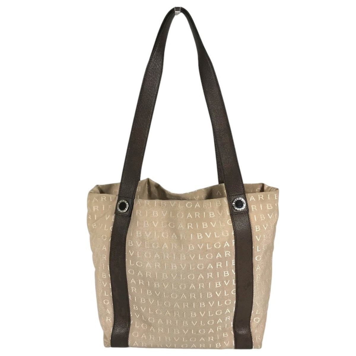 Bvlgari Logomania Beige Canvas Leather Shoulder Bag Tote Bag (Pre-Owned)
