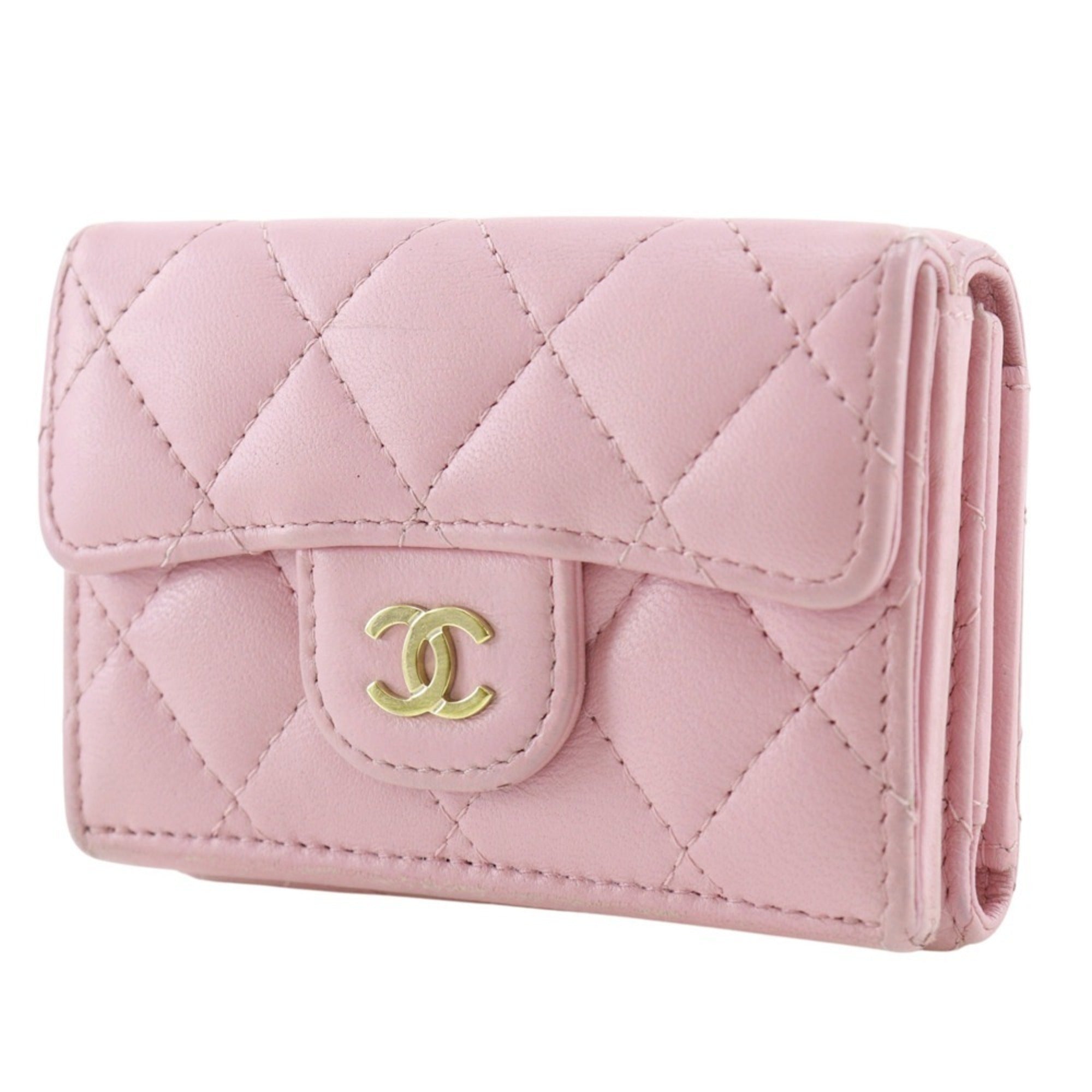 Chanel Gold Pink Leather Wallet (Tri-Fold) (Pre-Owned)