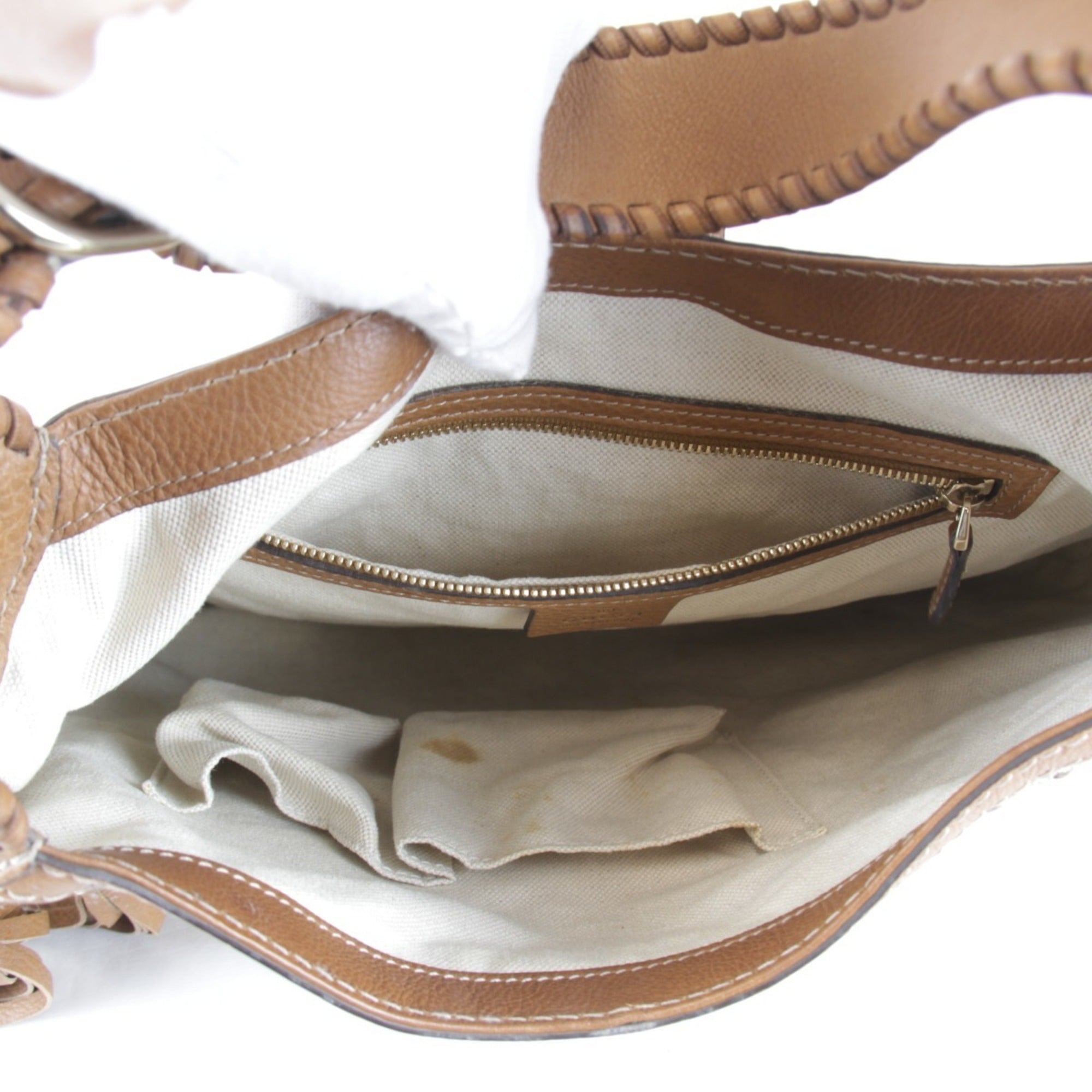 Gucci Diamante Beige Canvas Leather Shoulder Bag (Pre-Owned)