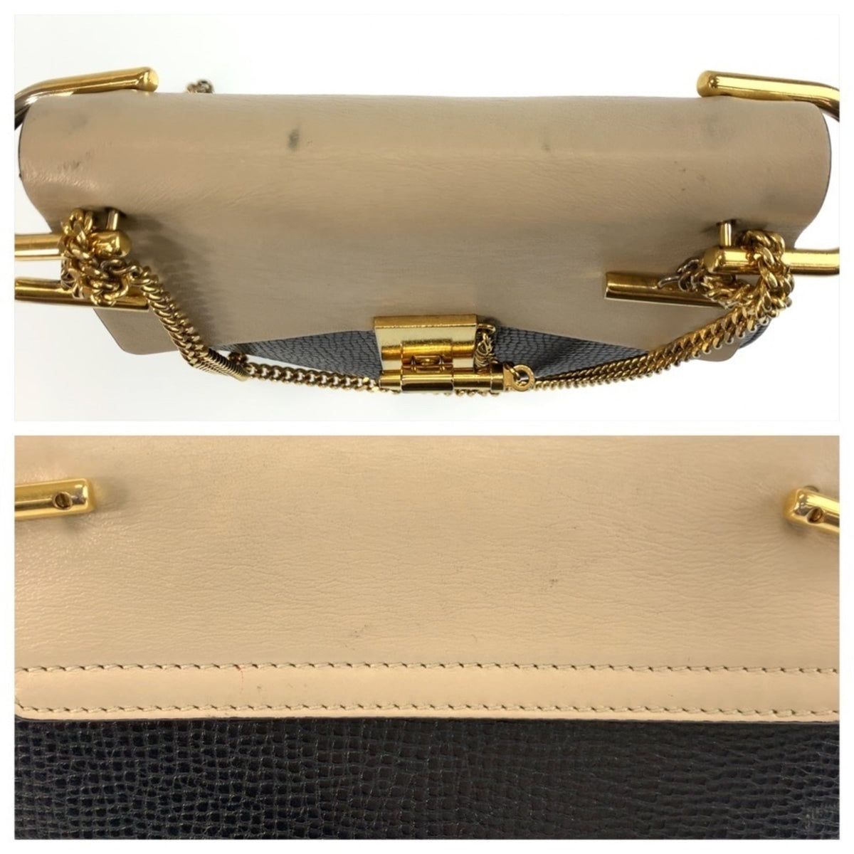 Chloé Beige Black Leather Pochette Shoulder Bag (Pre-Owned)