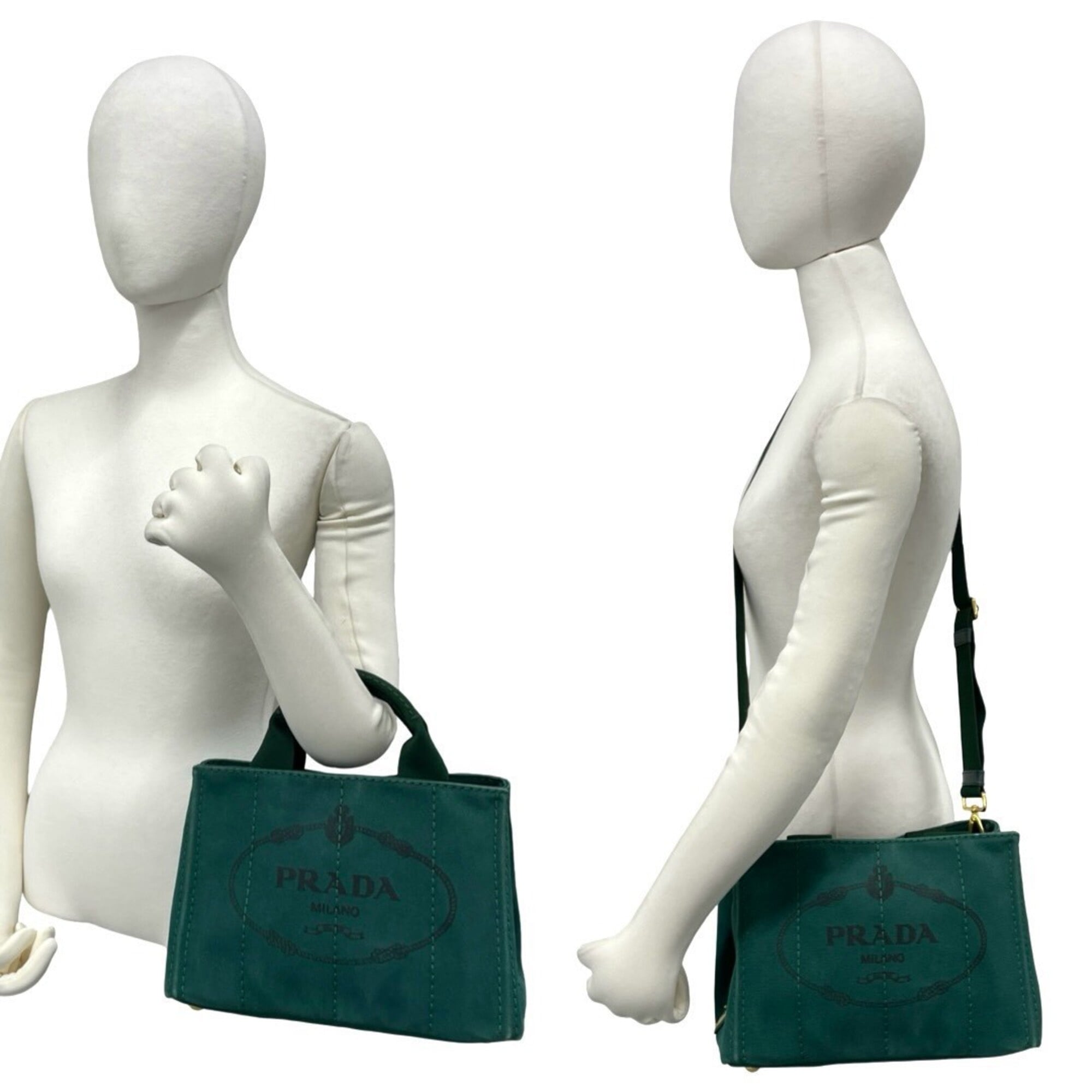 Prada Green Canvas Handbag Shoulder Bag Tote Bag (Pre-Owned)