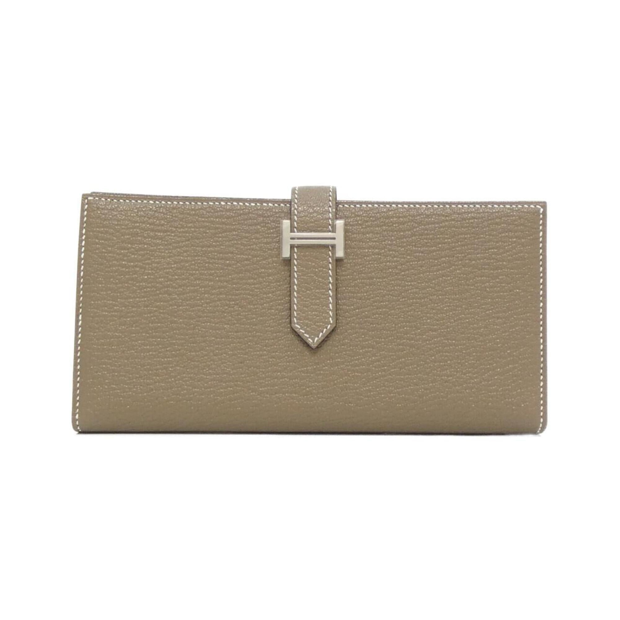 Hermes Etoupe Gray Chevre Leather Long Wallet (Bi-Fold) (Pre-Owned)