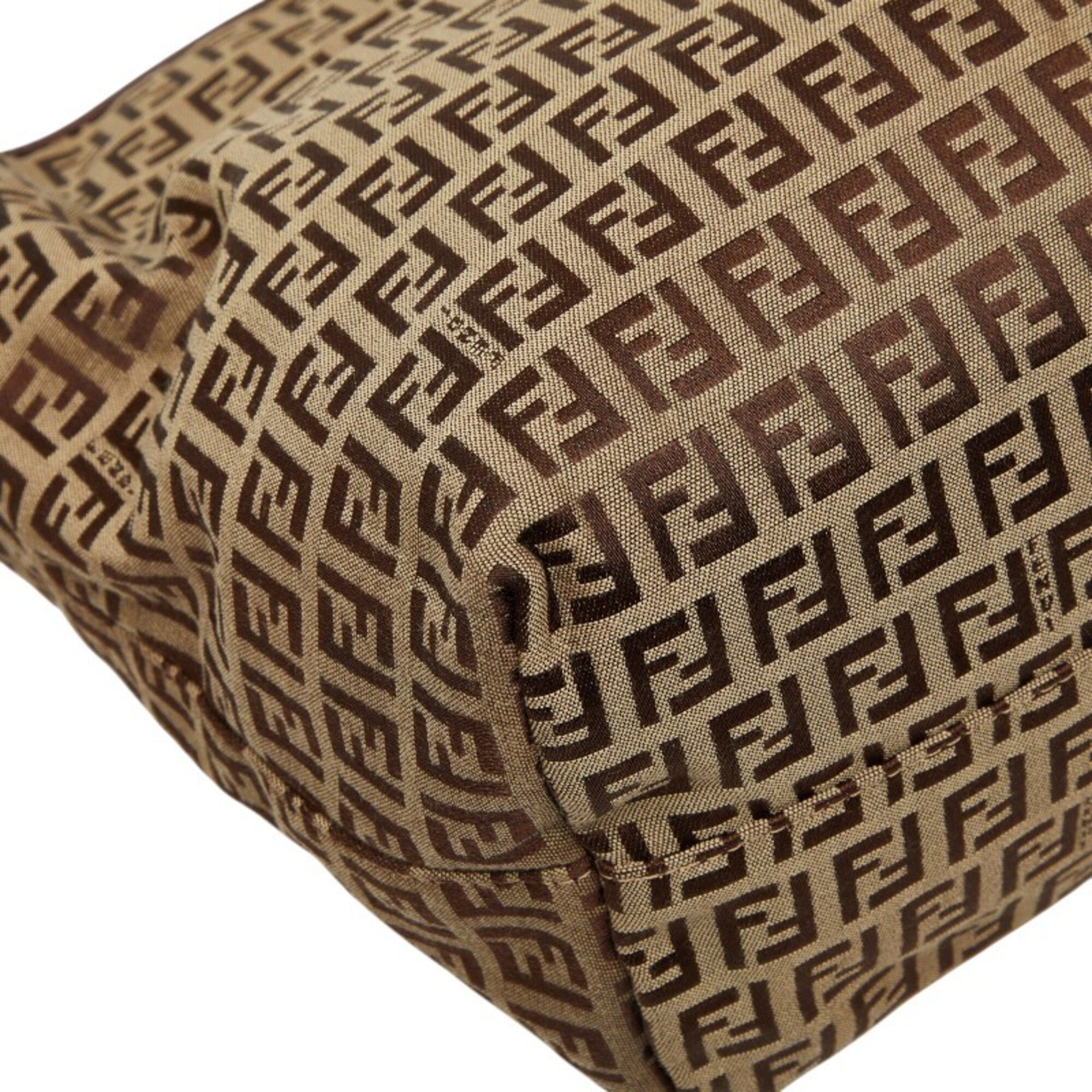 Fendi Beige Brown Canvas Leather Tote Bag (Pre-Owned)