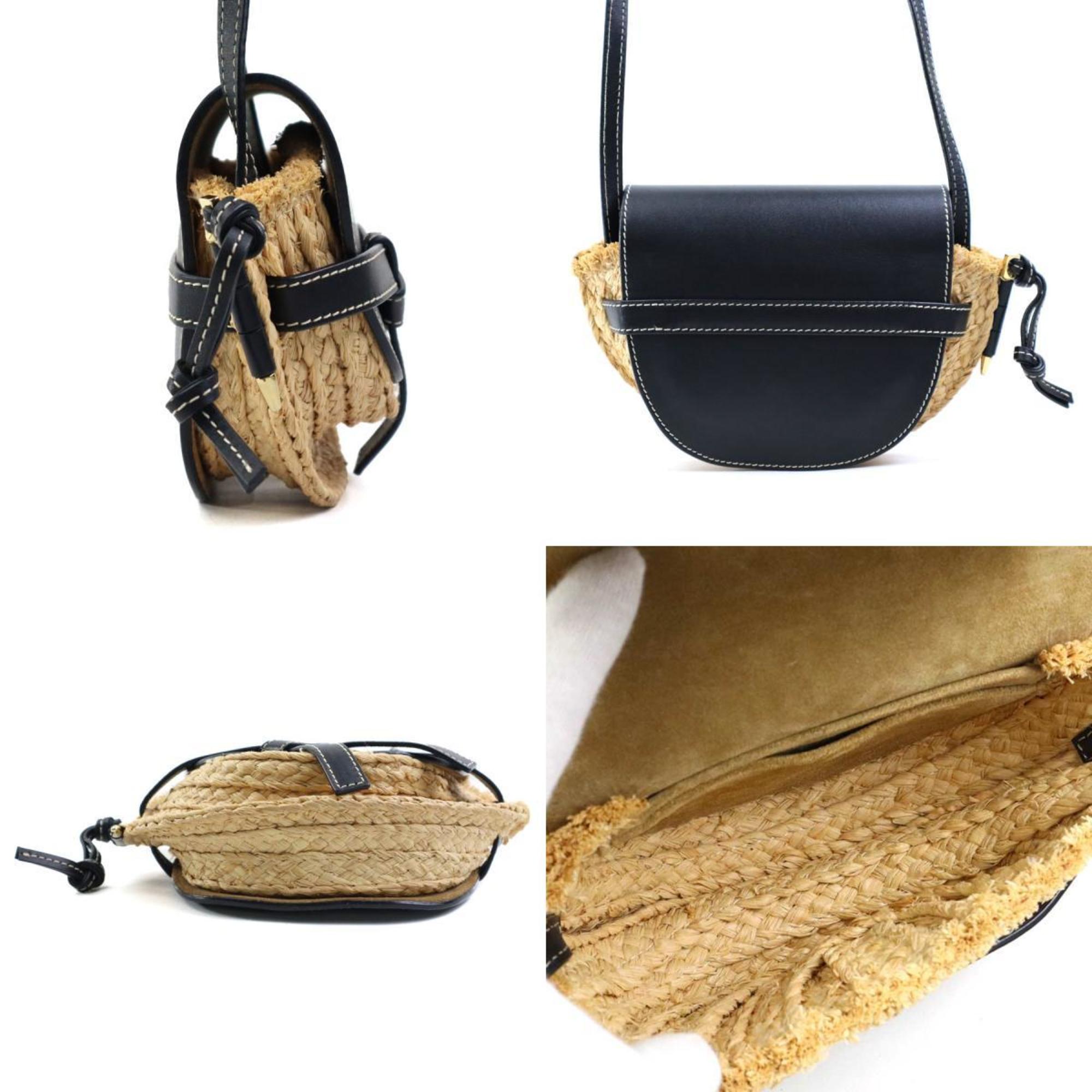 Loewe Beige Black Raffia Leather Shoulder Bag (Pre-Owned)