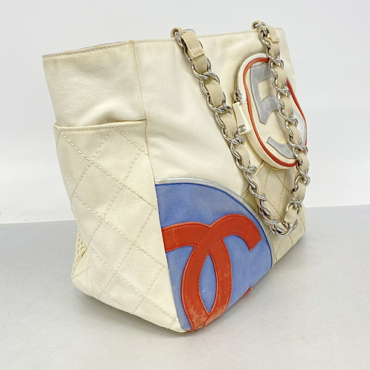 Chanel Blue White Canvas Tote Bag (Pre-Owned)