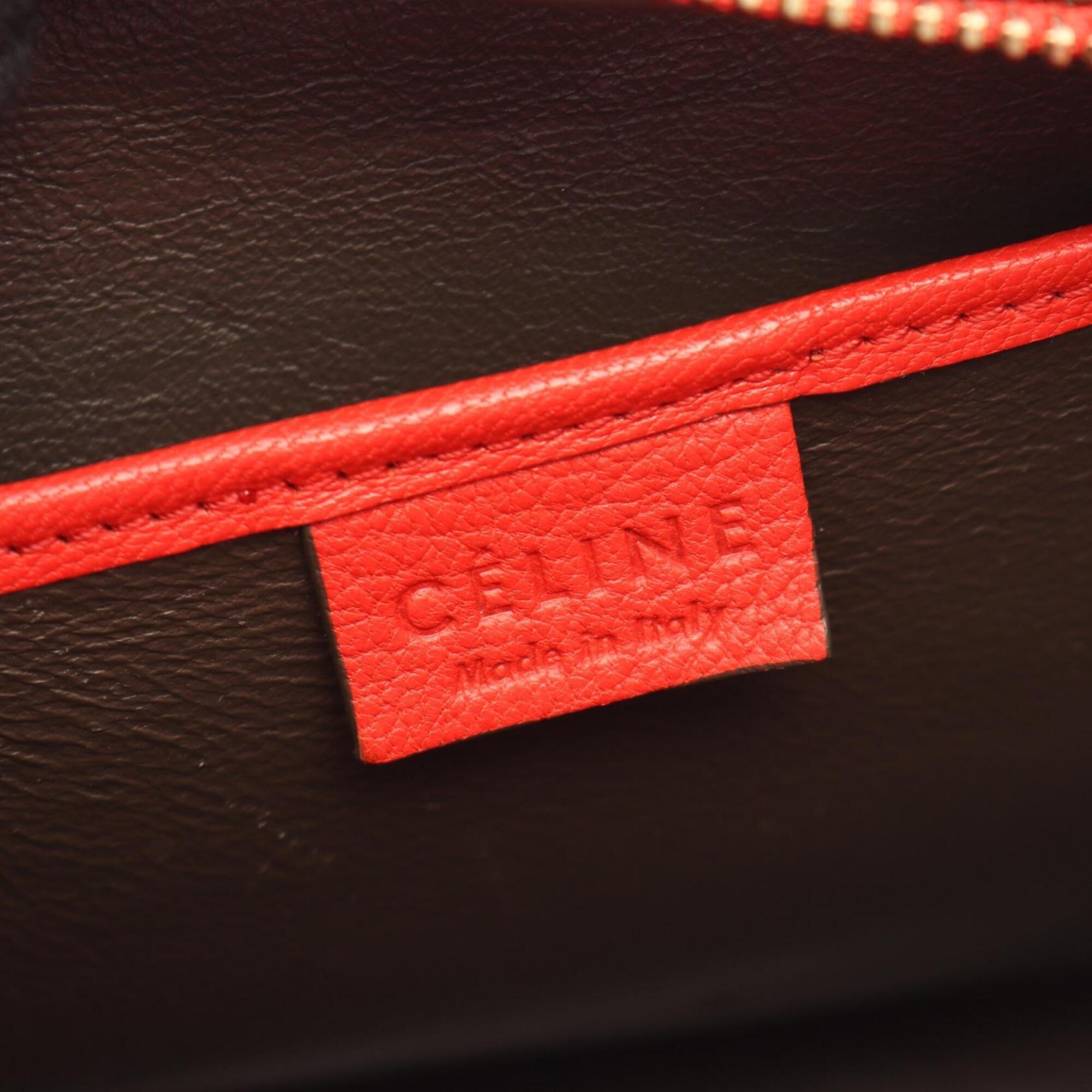 Celine Khaki Red Color Leather Handbag (Pre-Owned)