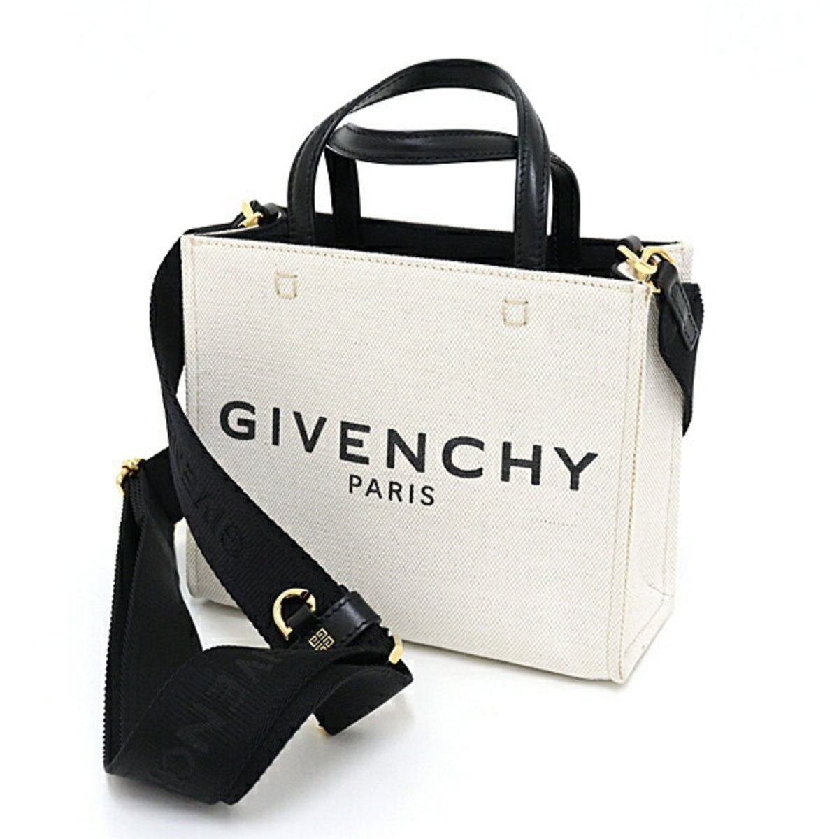 Givenchy Beige Black Linen Cotton Canvas Leather Tote Bag (Pre-Owned)