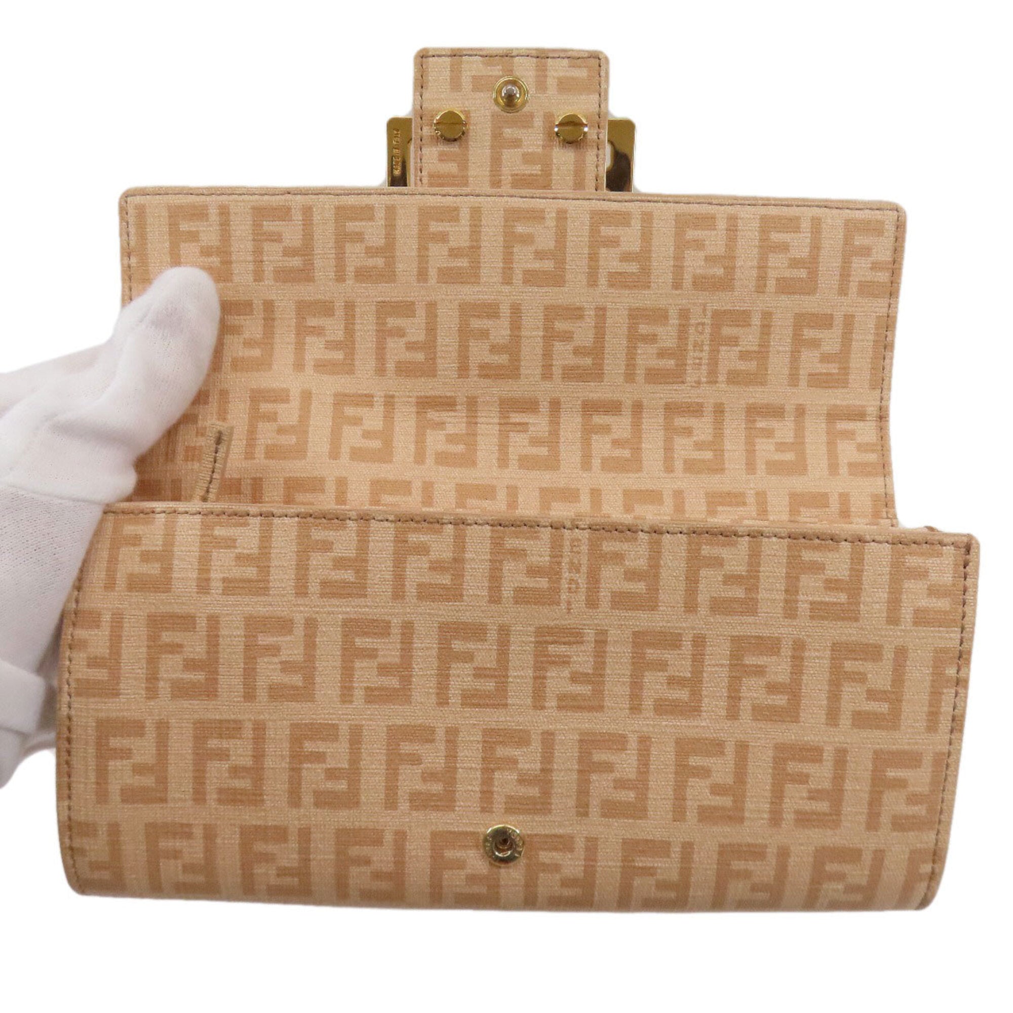 Fendi Zucchino Beige Zucchino Long Wallet (Bi-Fold) (Pre-Owned)