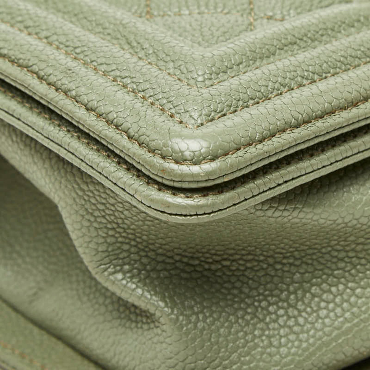 Chanel Green Olive Grained Calfskin Shoulder Bag (Pre-Owned)