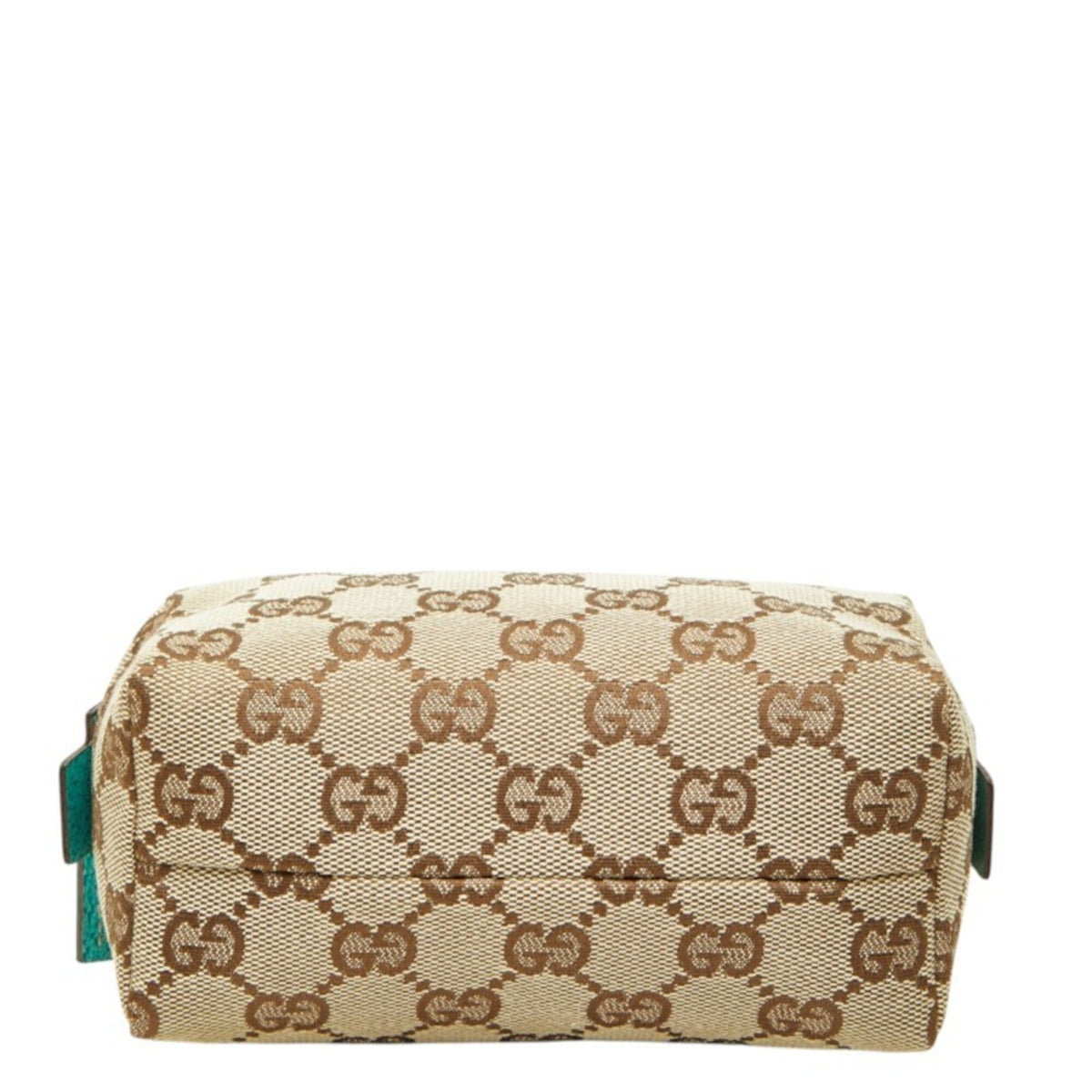 Gucci Beige Blue Canvas Leather Handbag Pouch (Pre-Owned)