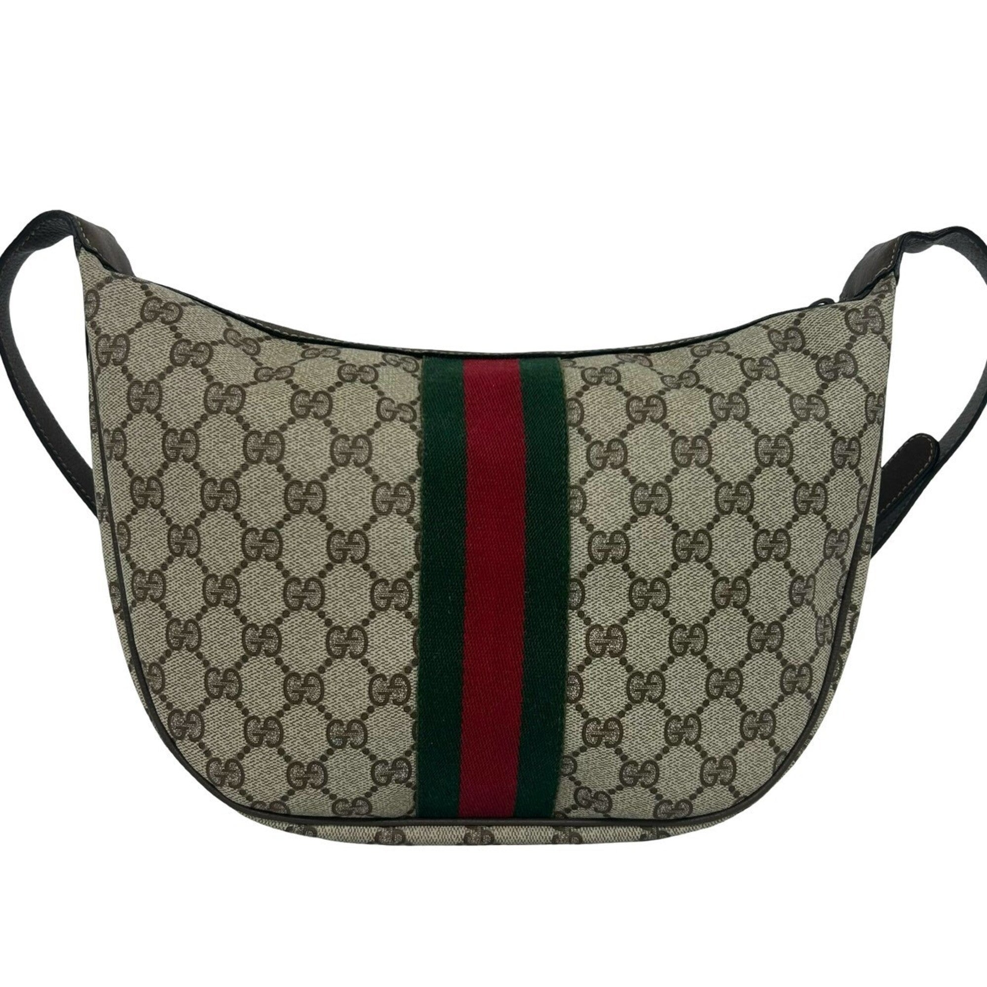 Gucci Brown Green Red Color Leather Pvc Shoulder Bag (Pre-Owned)