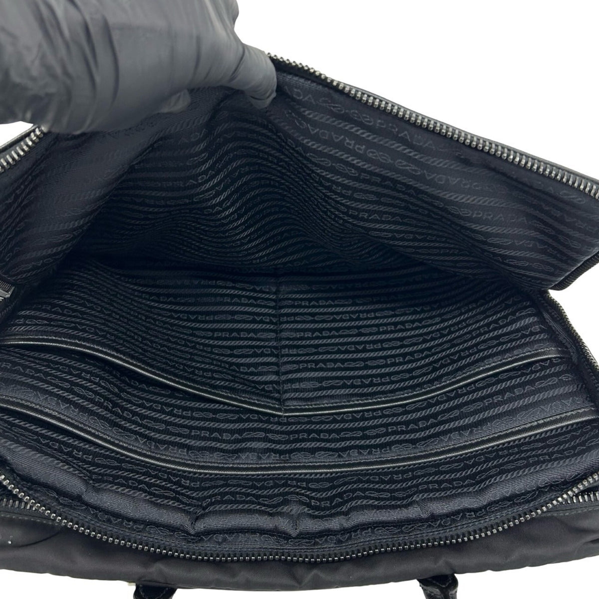 Prada Black Nylon Leather Briefcase (Pre-Owned)