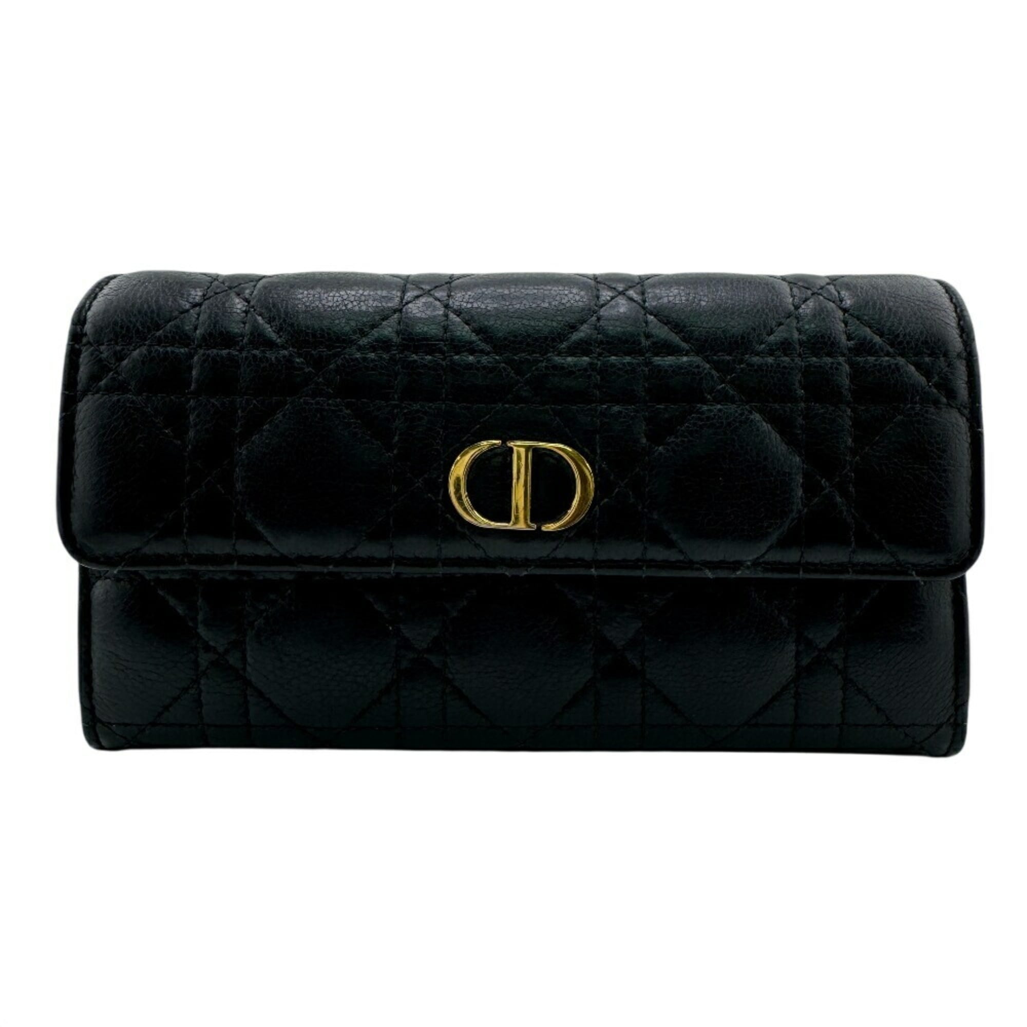 Christian Dior Black Leather Long Wallet (Tri-Fold) (Pre-Owned)