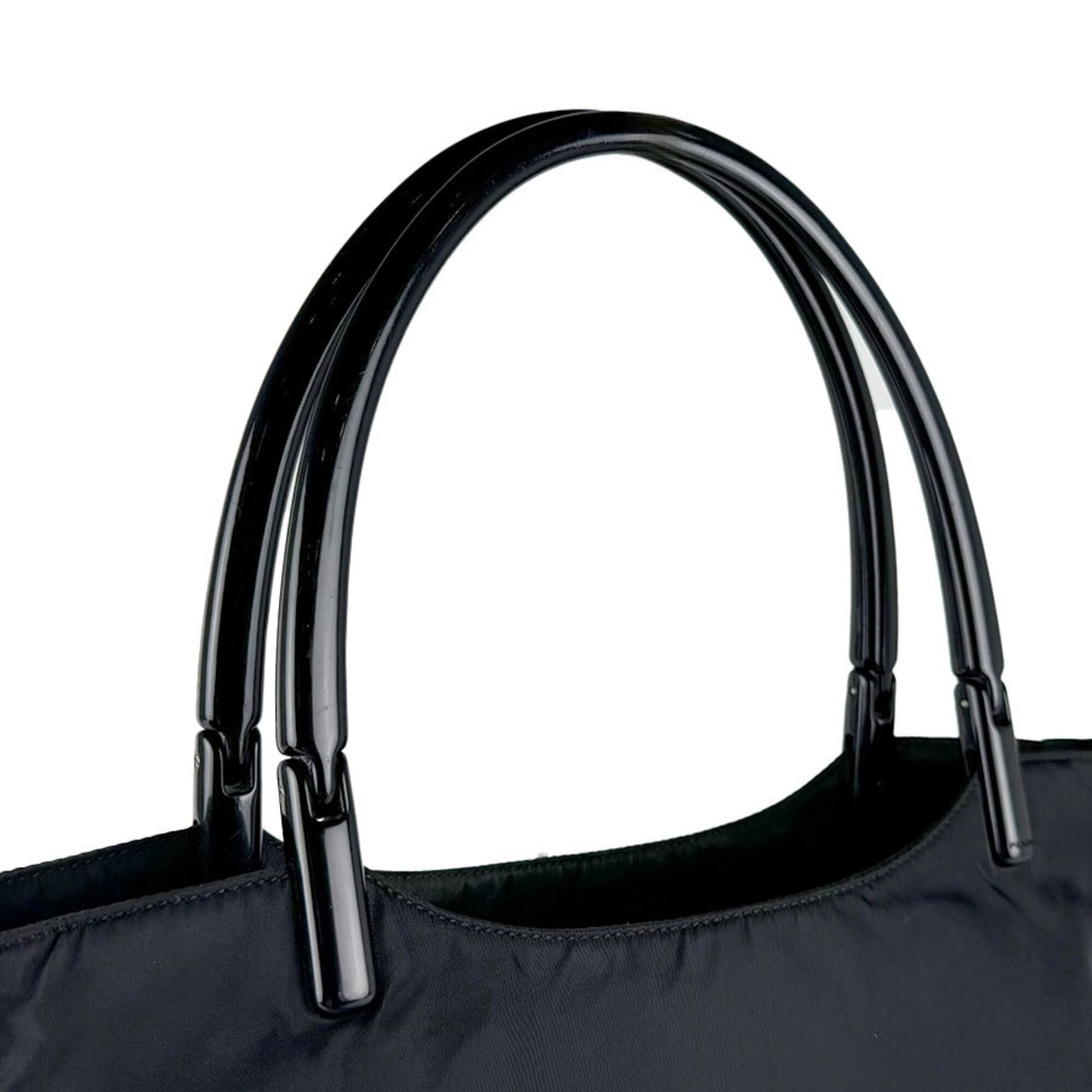 Prada Black Nylon Plastic Shoulder Bag Tote Bag (Pre-Owned)