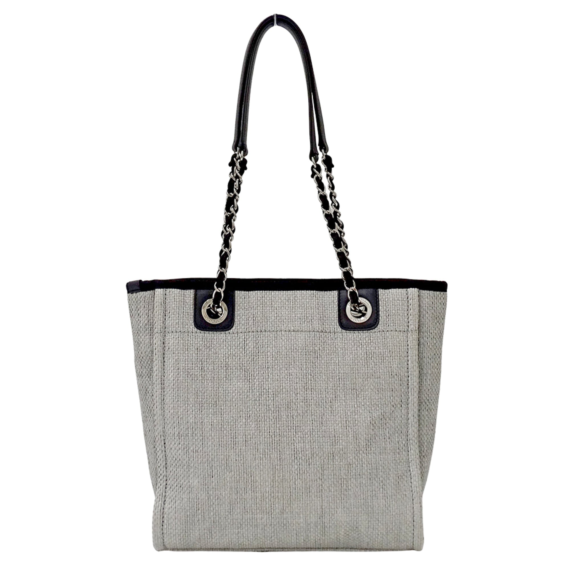 Chanel Gray Raffia Handbag Tote Bag (Pre-Owned)