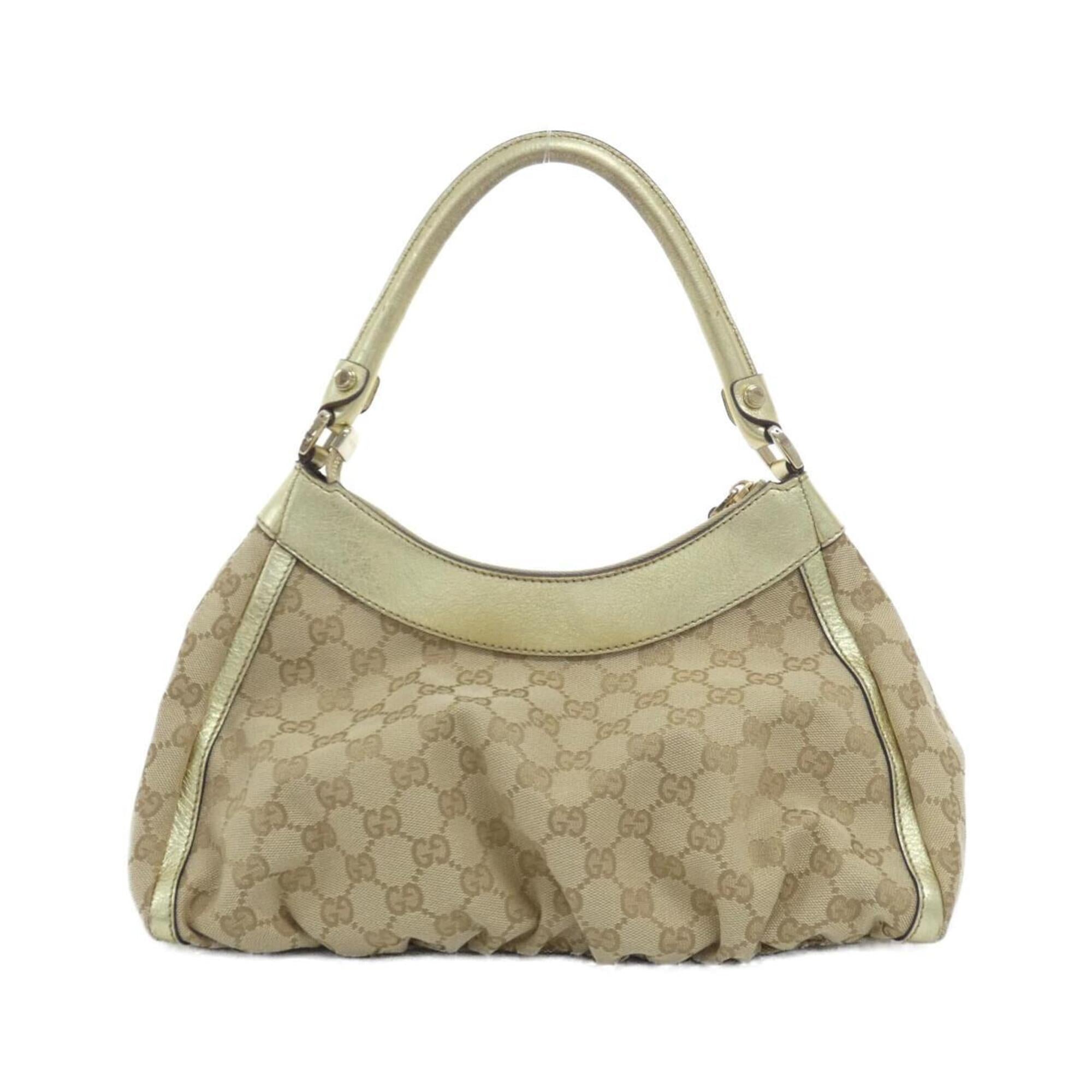 Gucci Beige Metallic Beige Gg Canvas Leather Shoulder Bag (Pre-Owned)