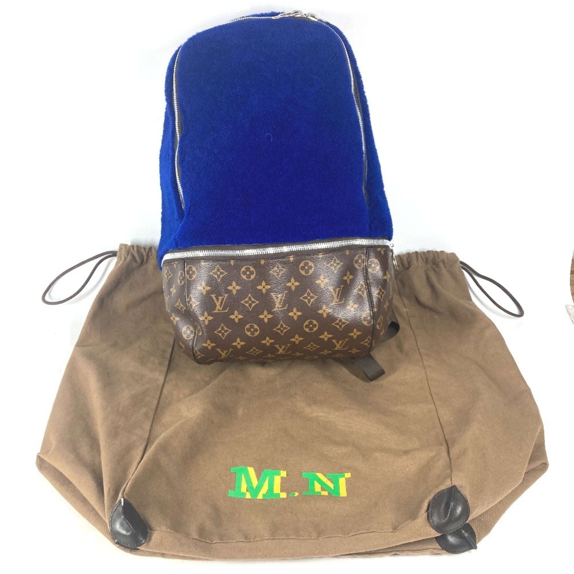 Louis Vuitton Blue Brown Monogram Canvas Leather Backpack (Pre-Owned)