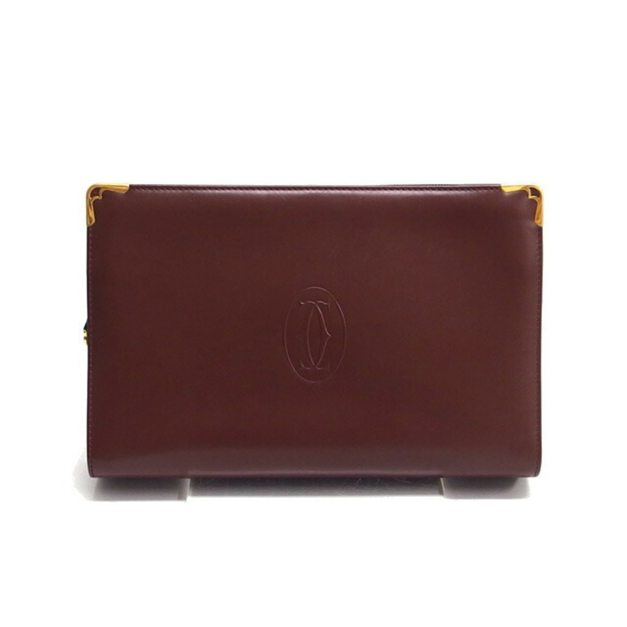 Cartier Bordeaux Red Color Leather Clutch Bag Pouch (Pre-Owned)