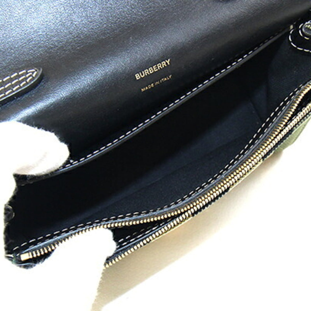 Burberry Black Green Canvas Leather Clutch Bag Handbag (Pre-Owned)