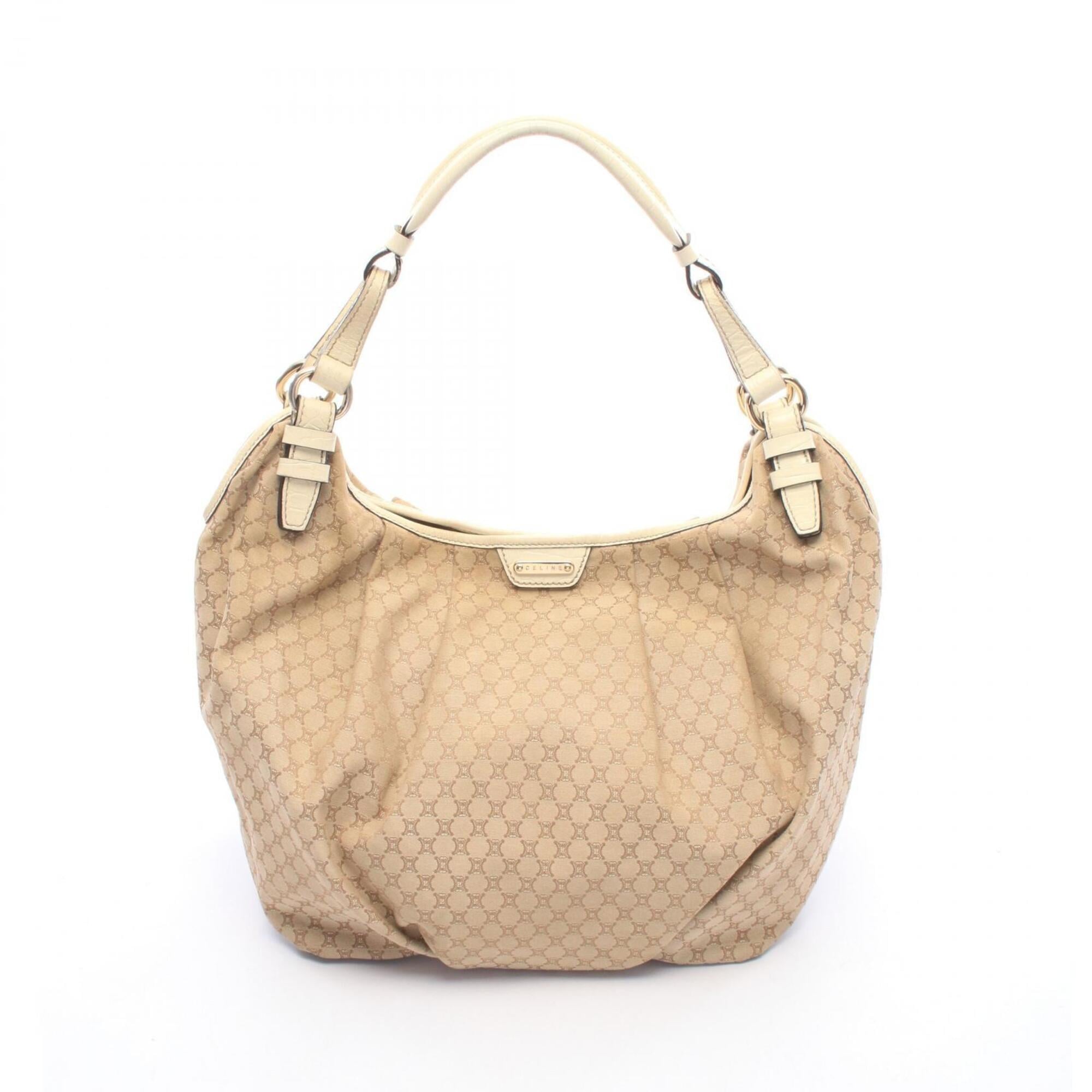 Celine Beige Ivory Canvas Leather Shoulder Bag (Pre-Owned)