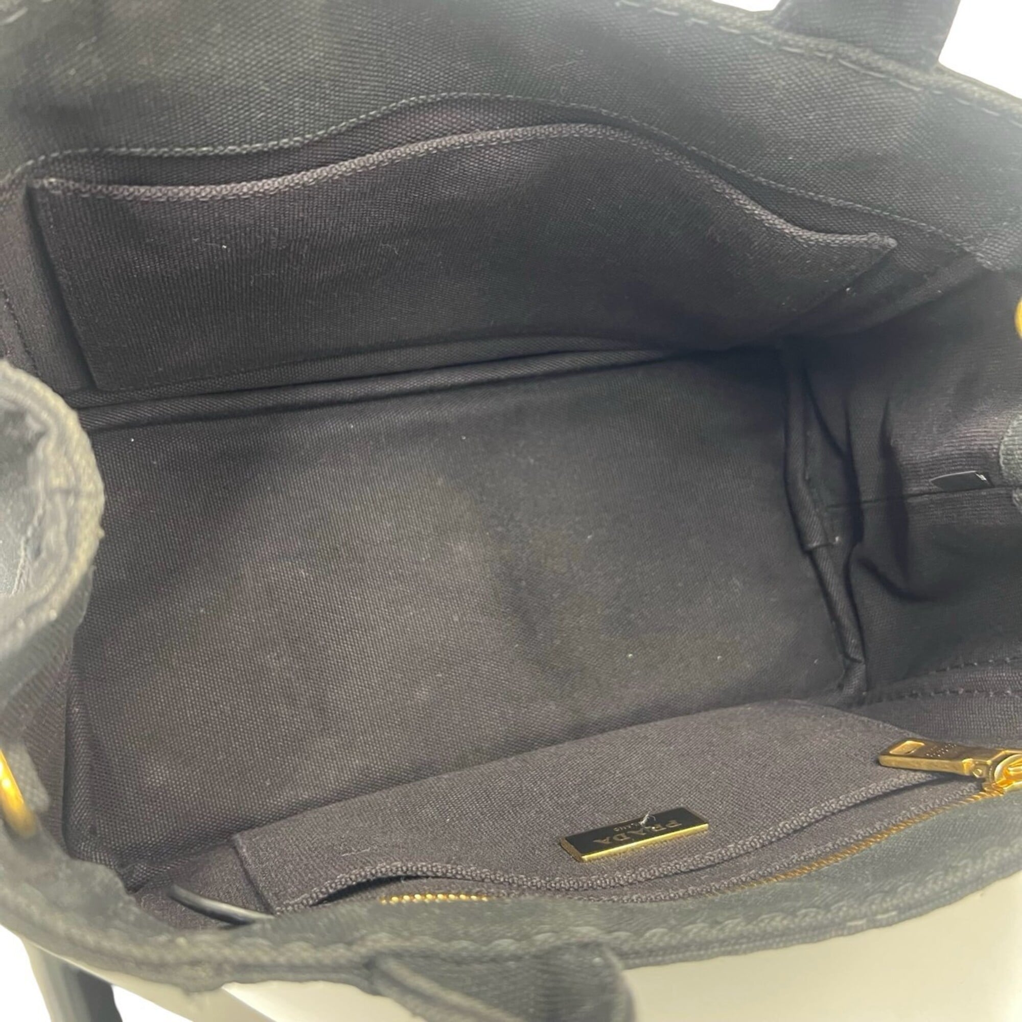Prada Black Canvas Handbag Shoulder Bag Tote Bag (Pre-Owned)
