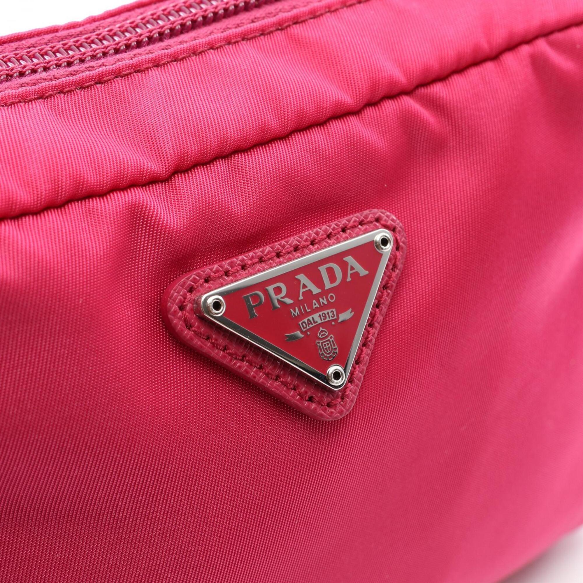 Prada Pink Nylon Saffiano Triangle Handbag Pouch (Pre-Owned)