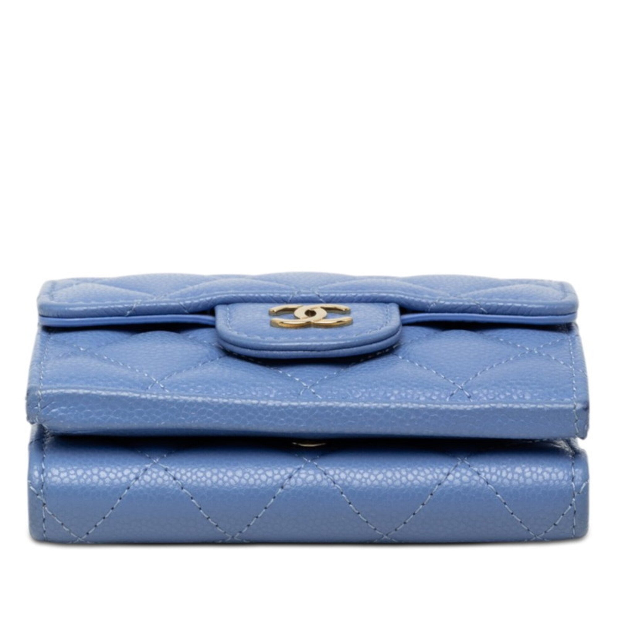 Chanel Blue Grained Calfskin Wallet (Tri-Fold) (Pre-Owned)