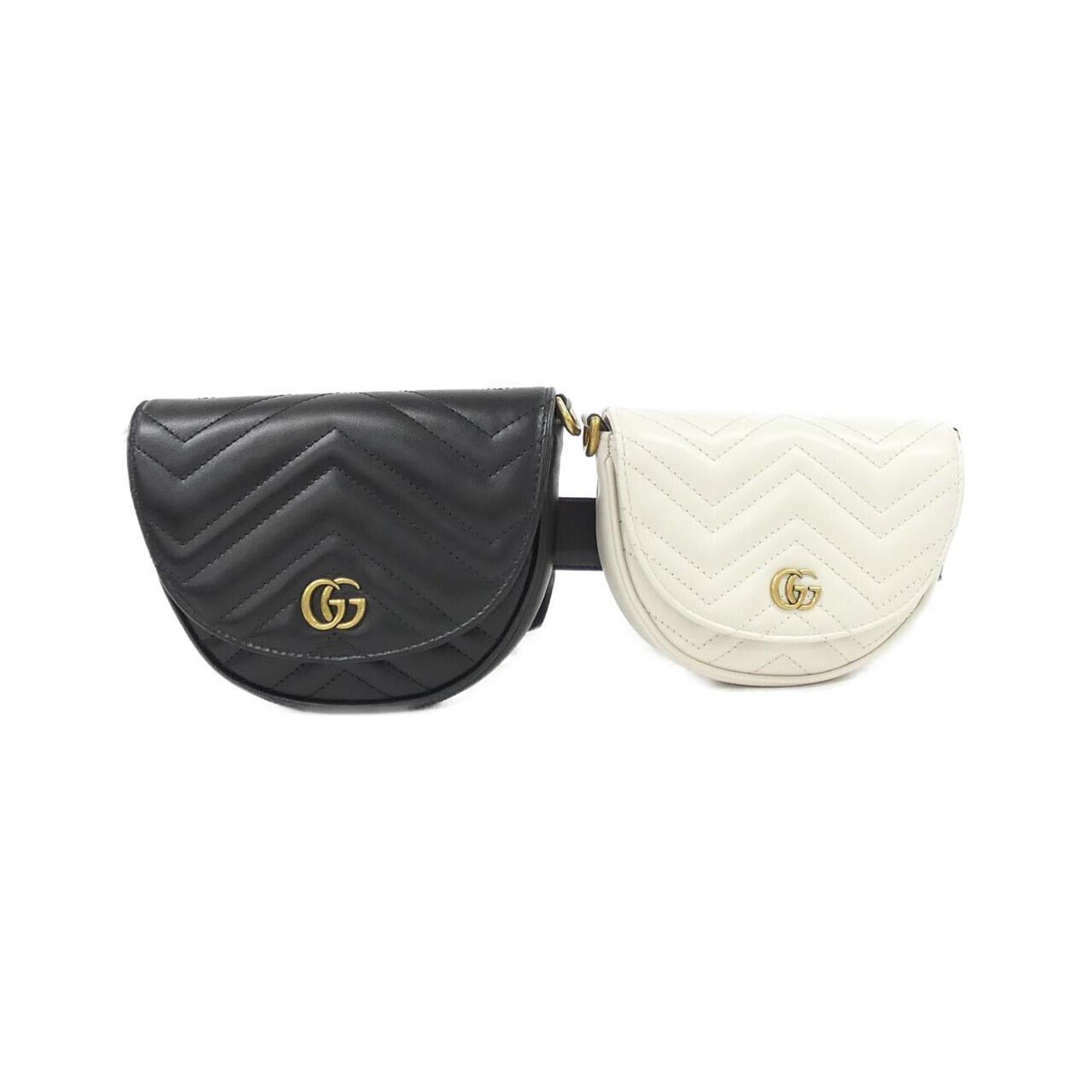 Gucci Gg Marmont Black White Leather Fanny Pack (Pre-Owned)