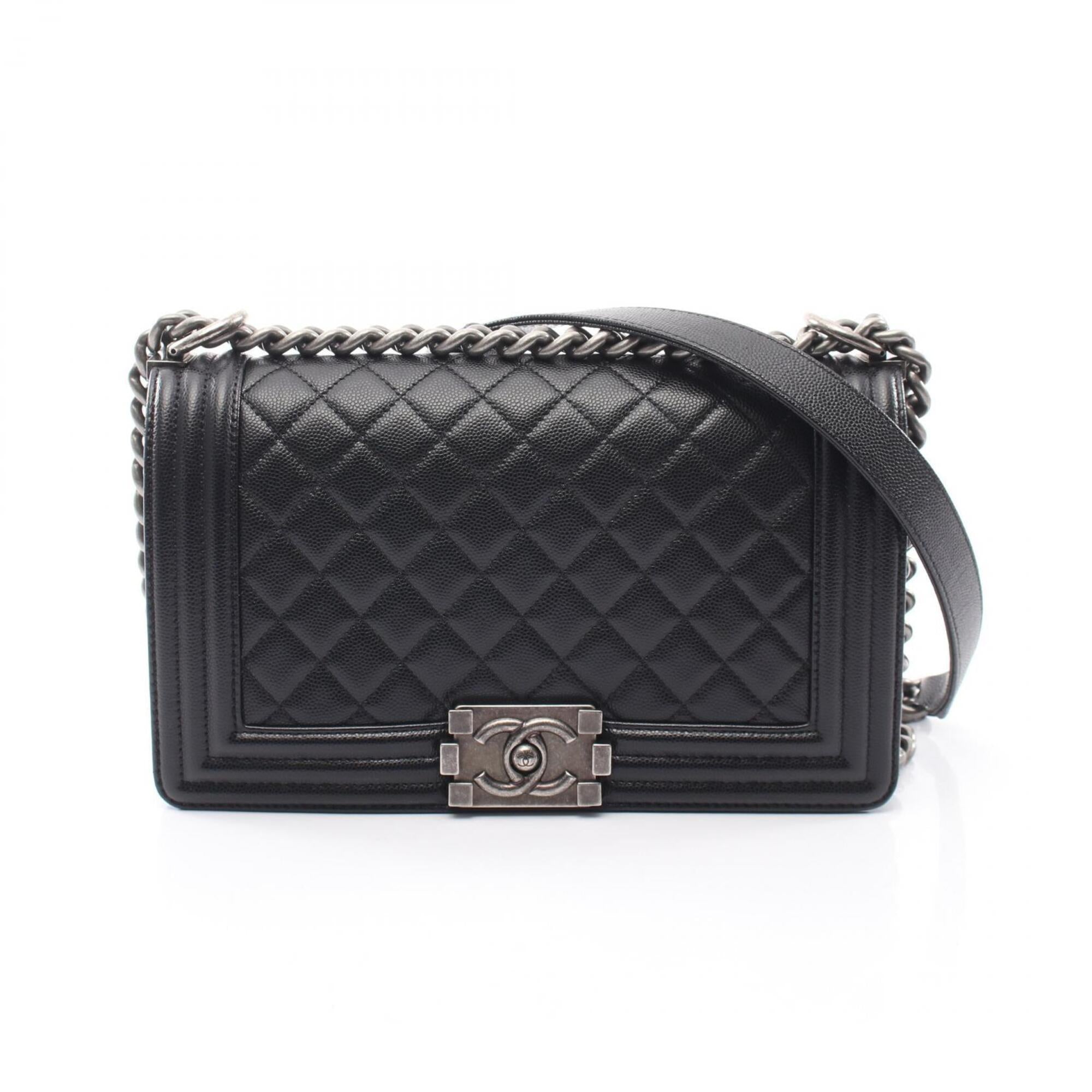 Chanel Boy Chanel Black Grained Calfskin Handbag Shoulder Bag (Pre-Owned)
