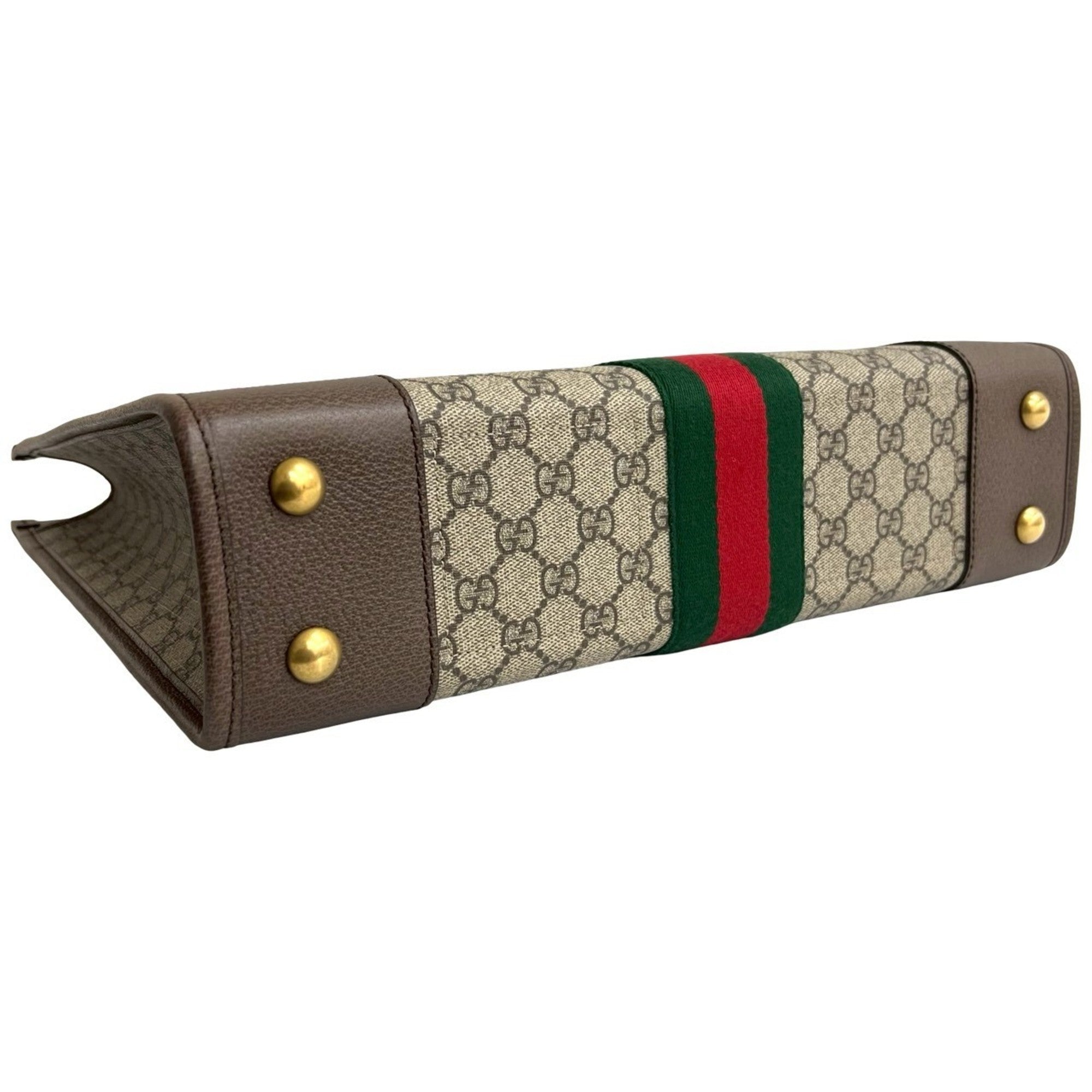 Gucci Brown Green Red Color Leather Pvc Handbag Tote Bag (Pre-Owned)