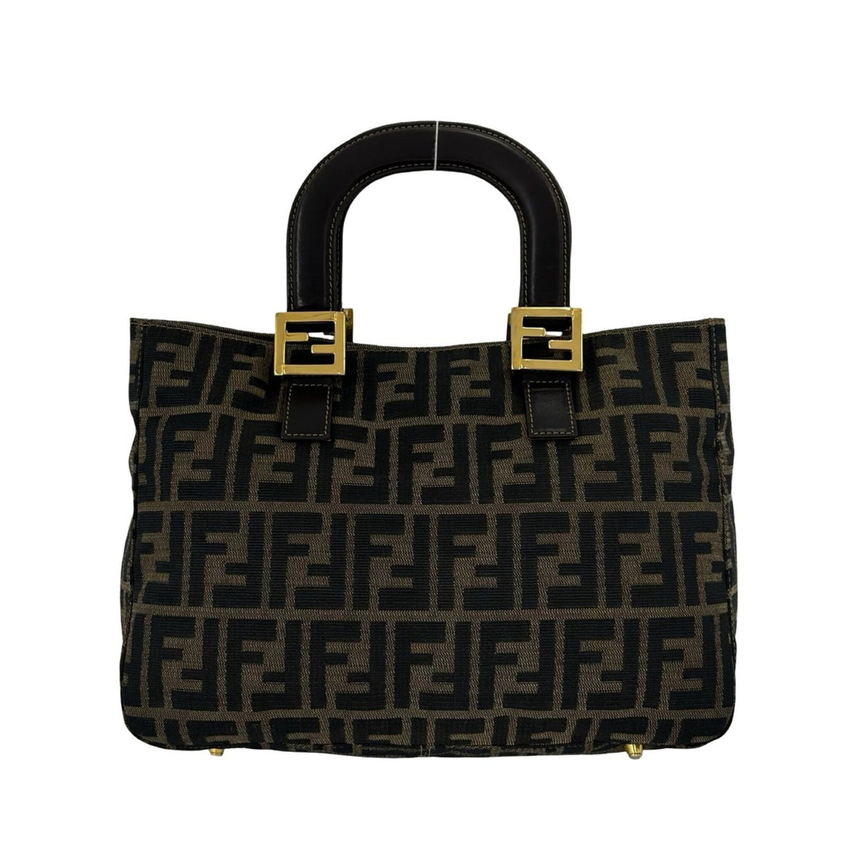 Fendi Black Brown Canvas Leather Handbag Tote Bag (Pre-Owned)