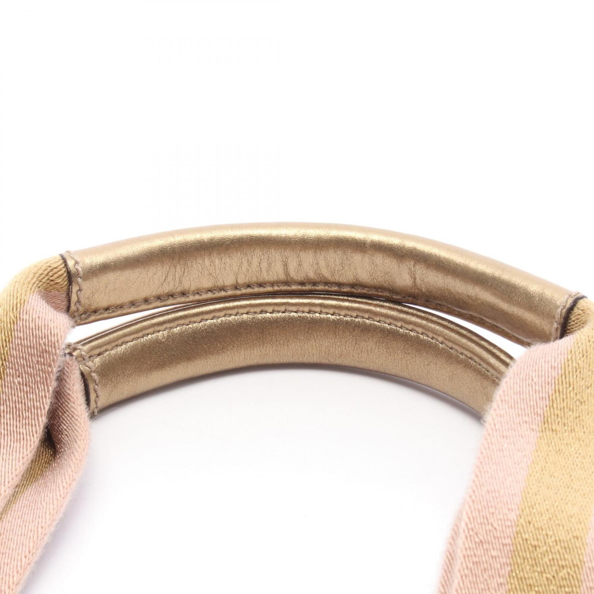 Gucci Beige Gold Pink Canvas Leather Handbag Tote Bag (Pre-Owned)